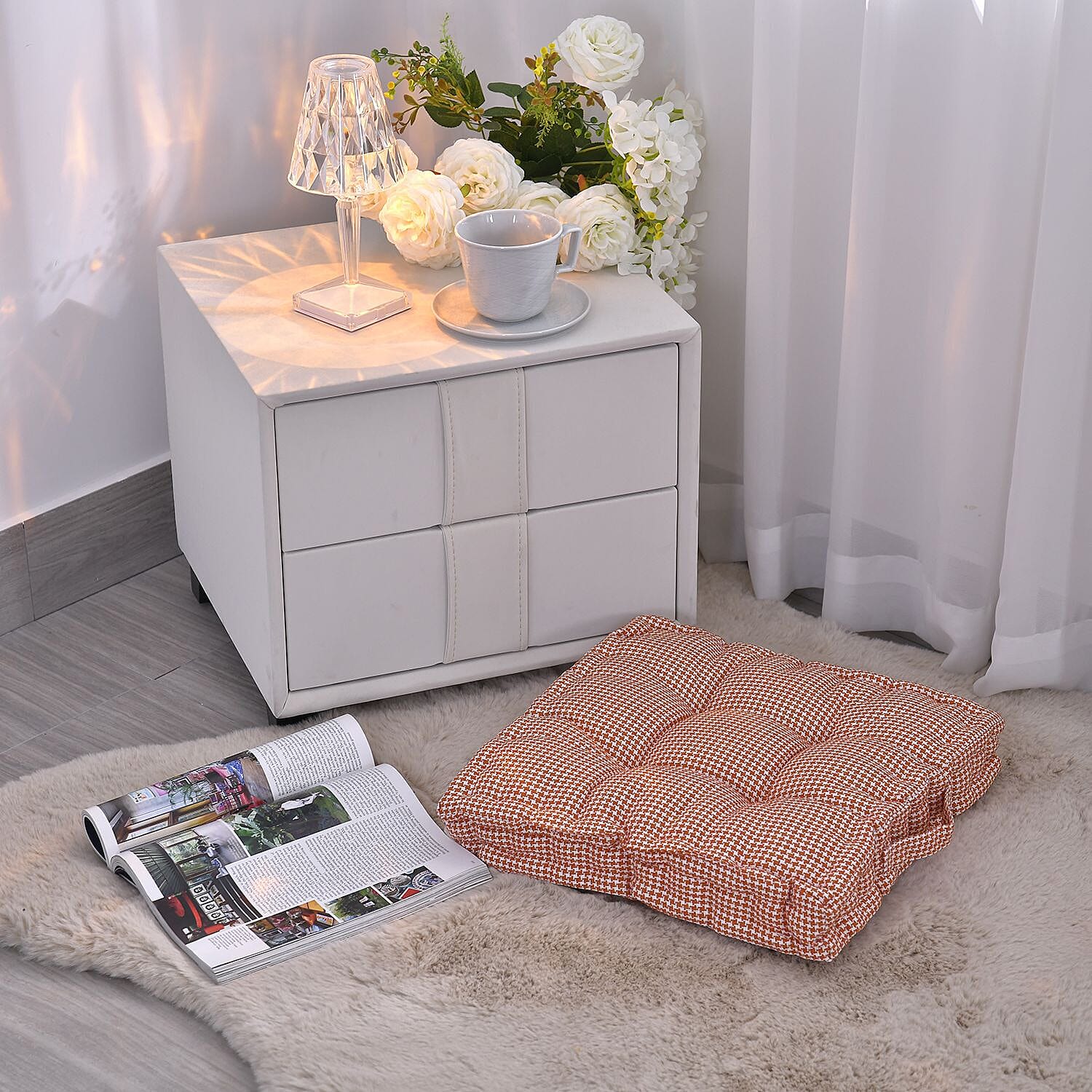 Chair Booster Seat Cushion Checkered Patterned (Size 45 cm) - Red