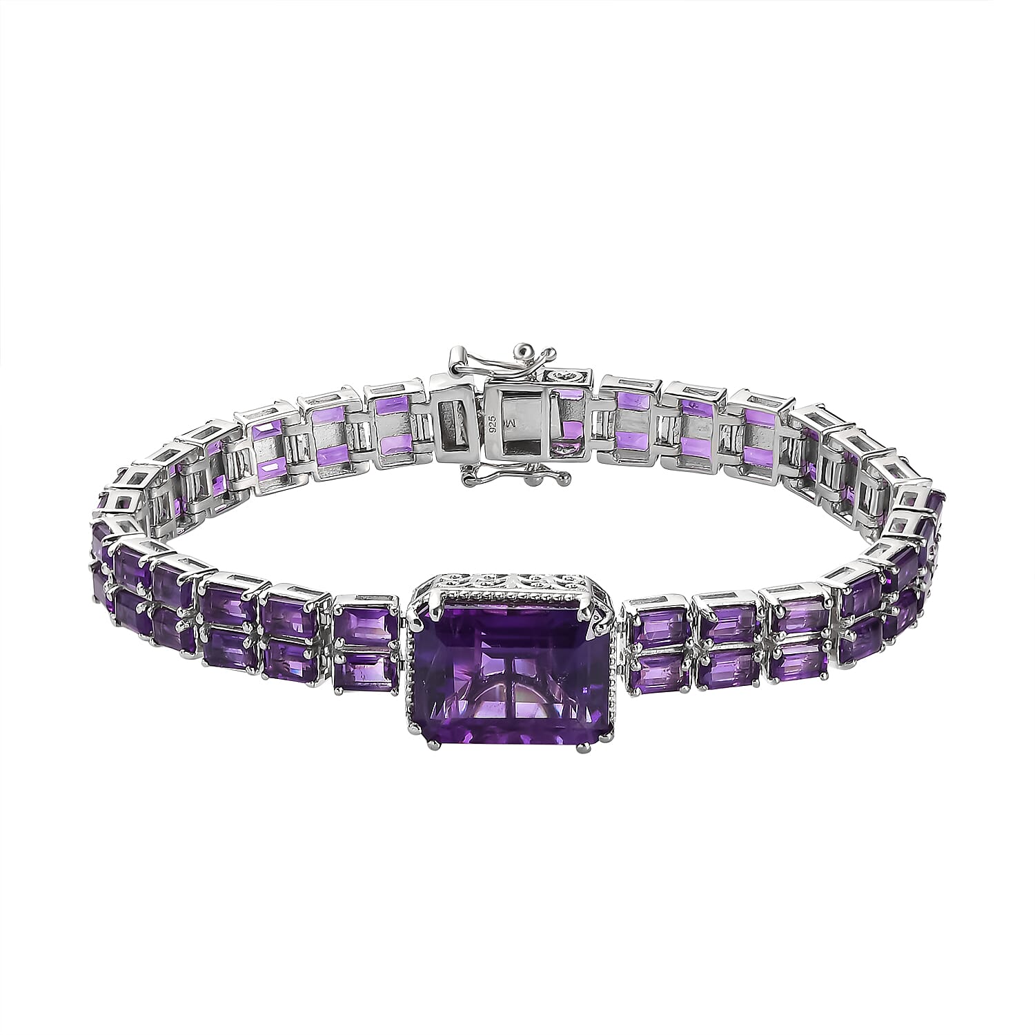 Zambian Amethyst Bracelet (Size - 7.5) in Platinum Overlay Sterling Silver 27.47 Ct, Silver Wt. 22.20 Gms