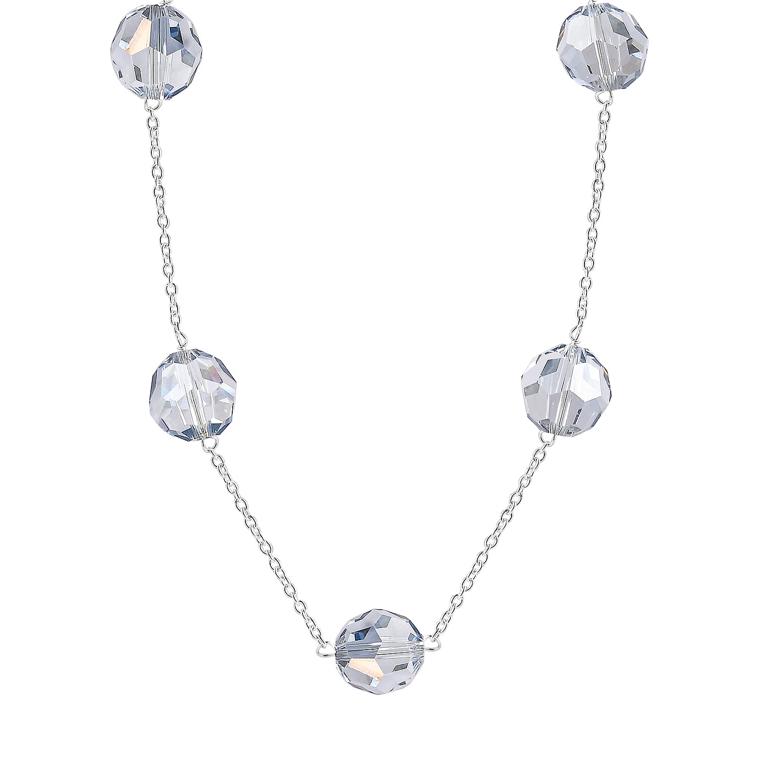 Blue Shade Austrian Crystal Station Necklace (Size - 18) With Spring Ring Clasp in Sterling Silver