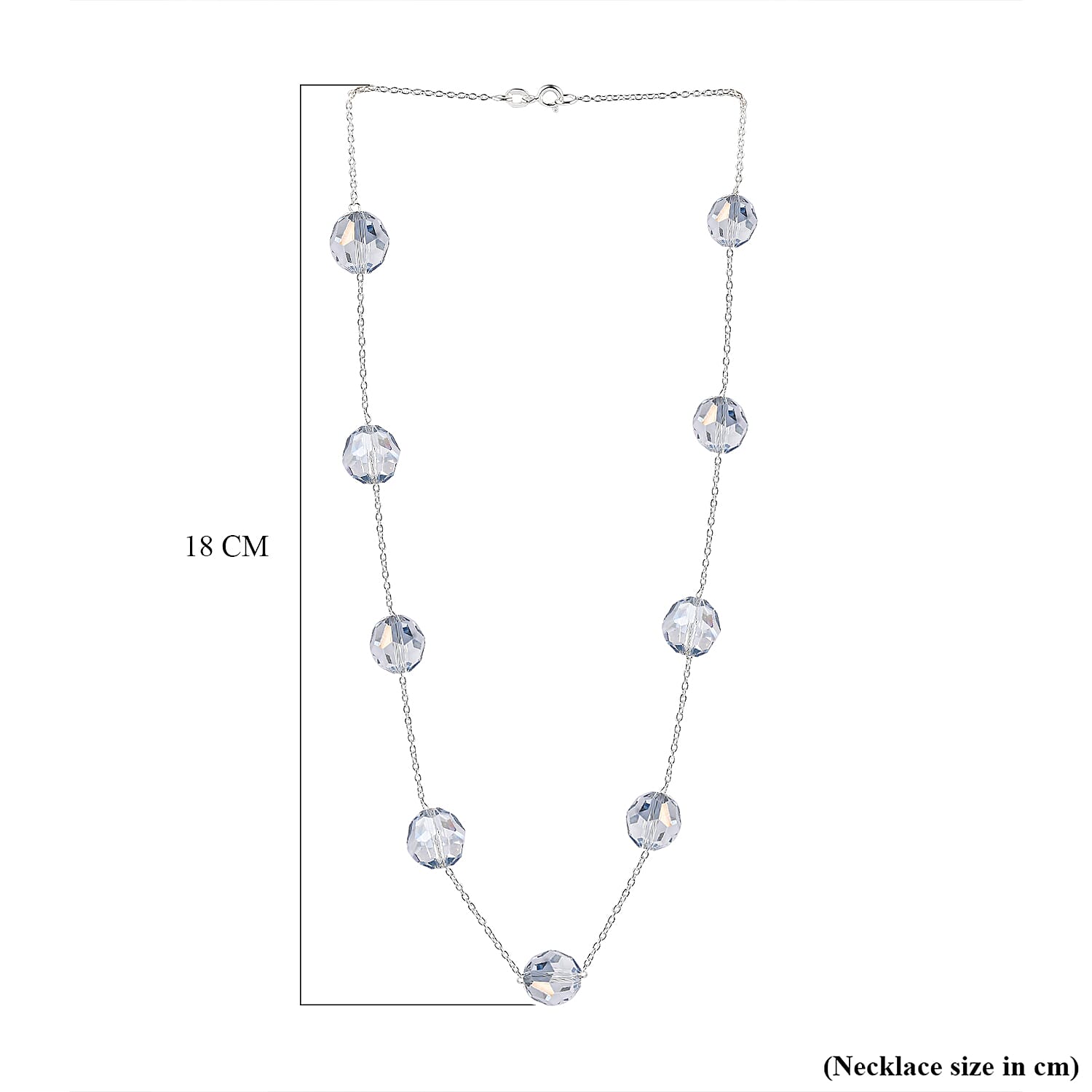 Blue Shade Austrian Crystal Station Necklace (Size - 18) With Spring Ring Clasp in Sterling Silver