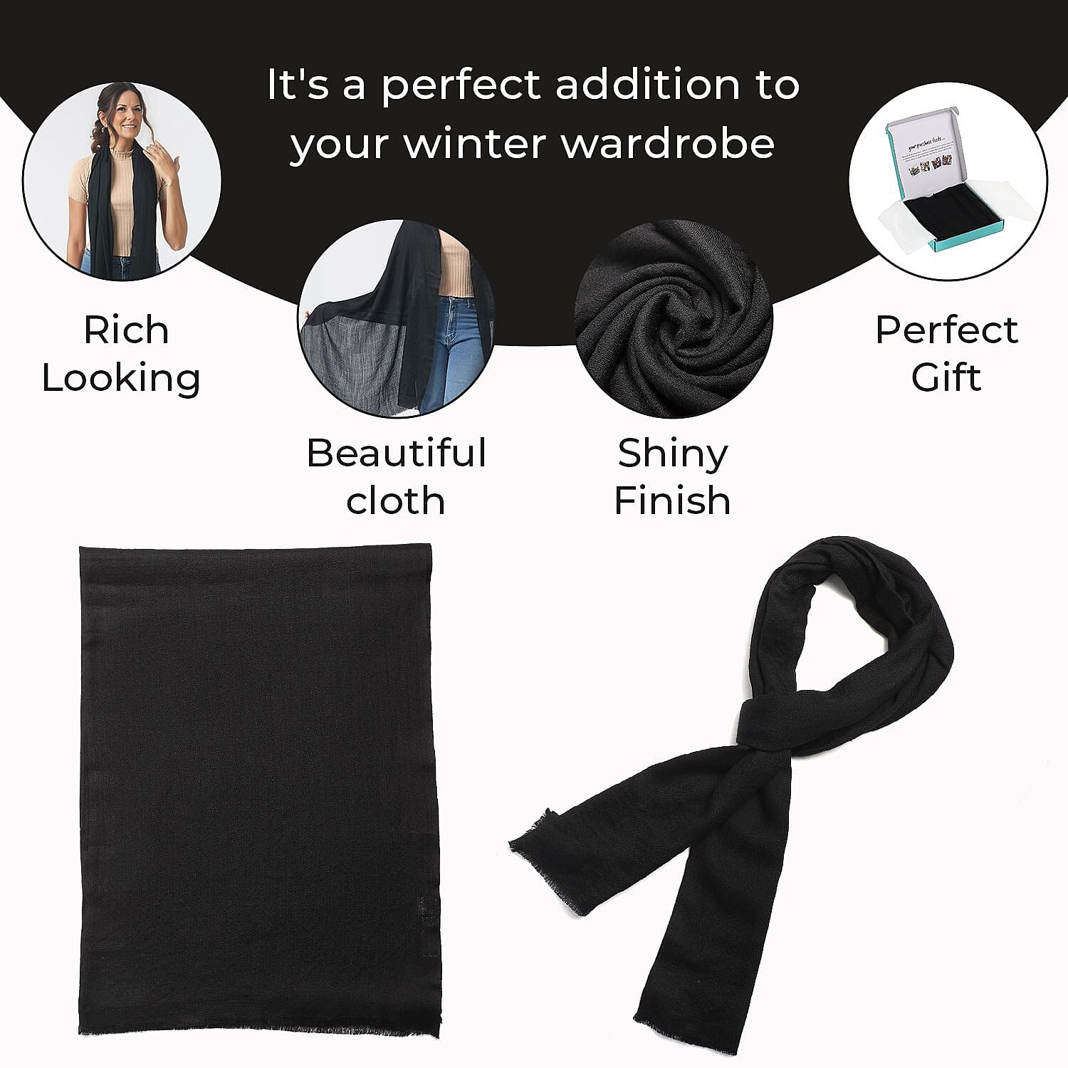 La Marey 100% Cashmere Wool Pashmina Scarf With Gift Box