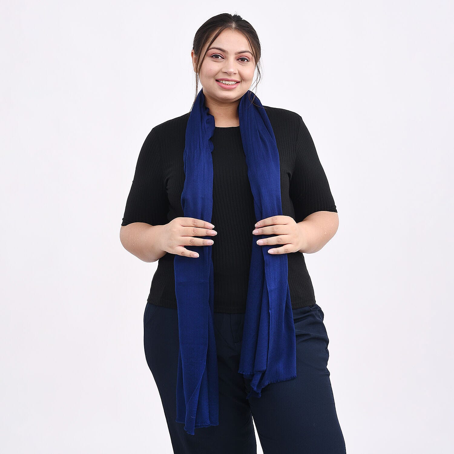 La Marey 100% Cashmere Wool Solid Scarf (Size 195x70 Cm) - Navy