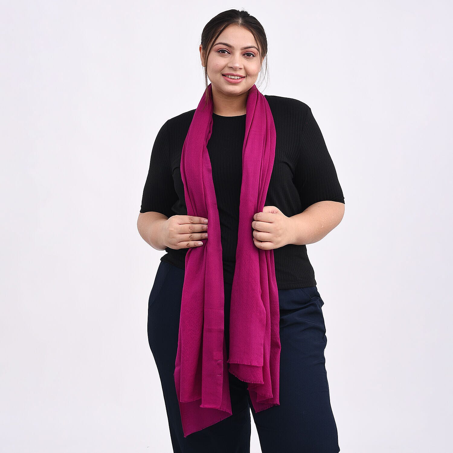 100% Cashmere Wool Shawl (190 X 70 cm) - Fuchsia