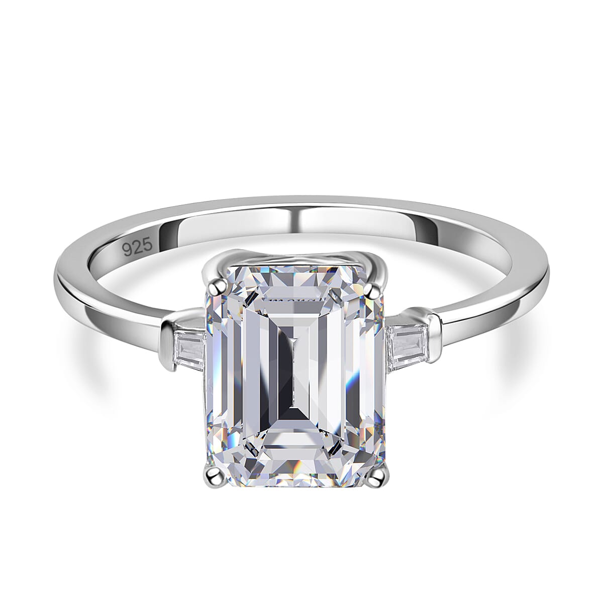 Moissanite Ring in Platinum Overlay Sterling Silver 3.731 Ct.