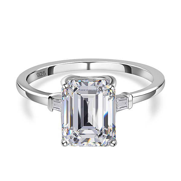Moissanite Ring in Platinum Overlay Sterling Silver 3.731 Ct ...