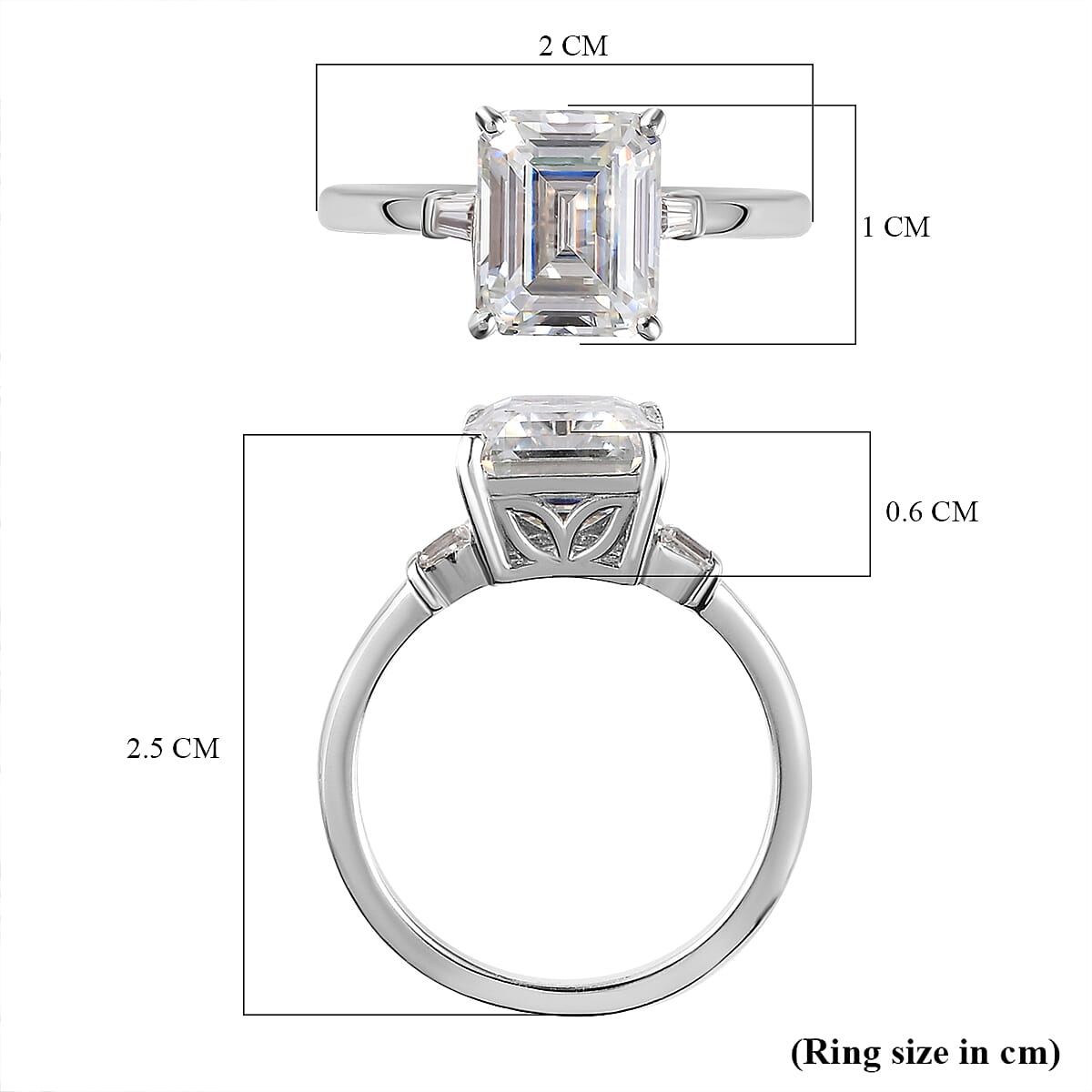 Moissanite Ring in Platinum Overlay Sterling Silver 3.731 Ct.