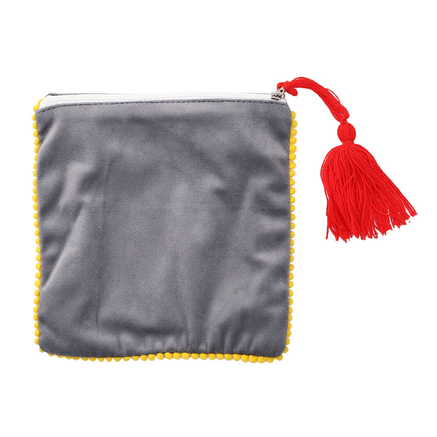 Suede Fabric Zipper Pouch with Colourful Thread Work (Size 17 Cm) - Grey