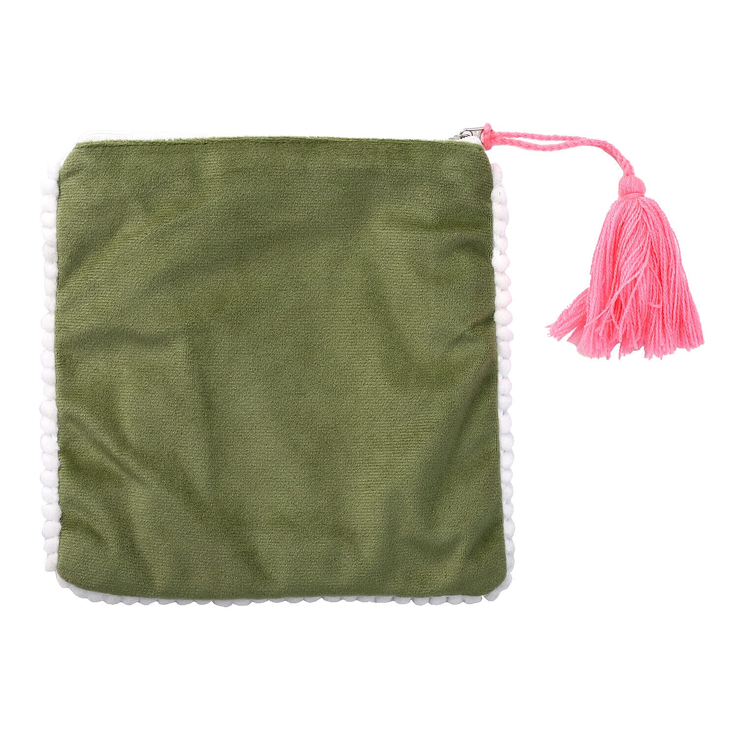 Suede Fabric Zipper Pouch with Colourful Thread Work (Size 17 Cm) - Light Green