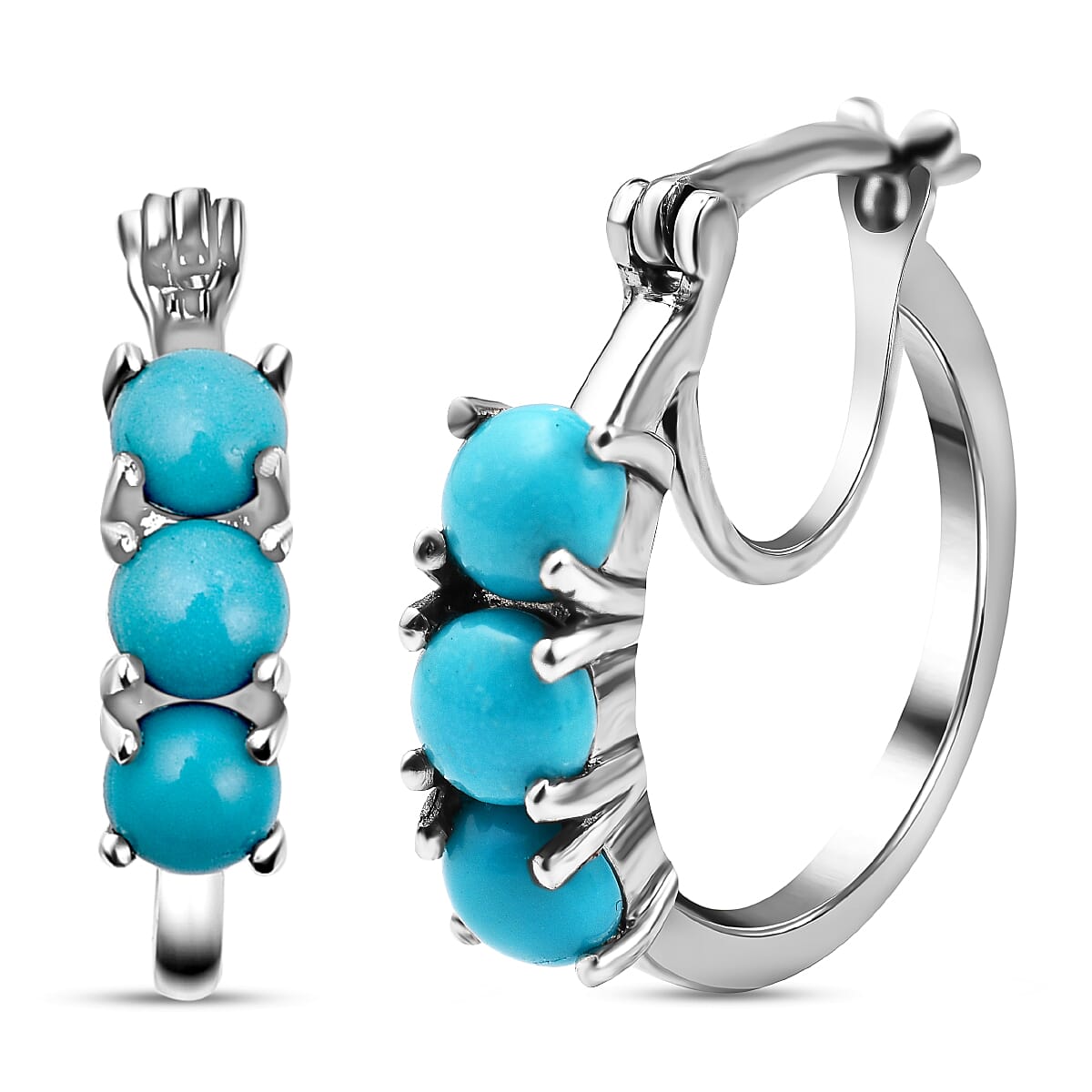Arizona Sleeping Beauty Turquoise Hoop Earrings (with Clasp) in Platinum Overlay Sterling Silver 1.782 Ct.