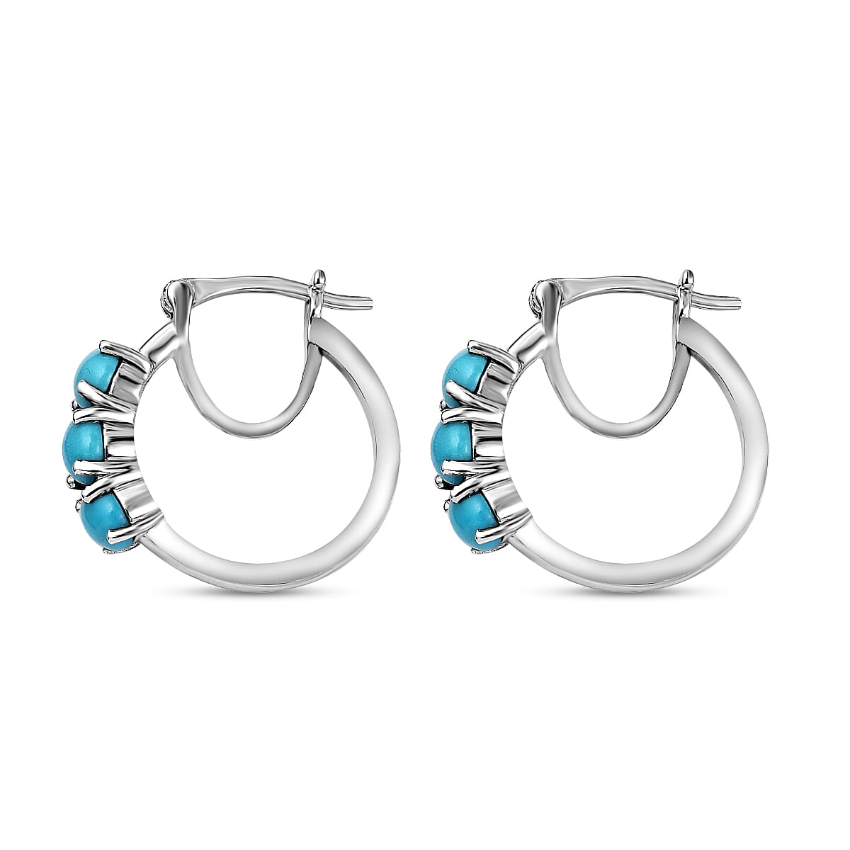 Arizona Sleeping Beauty Turquoise Hoop Earrings (with Clasp) in Platinum Overlay Sterling Silver 1.782 Ct.