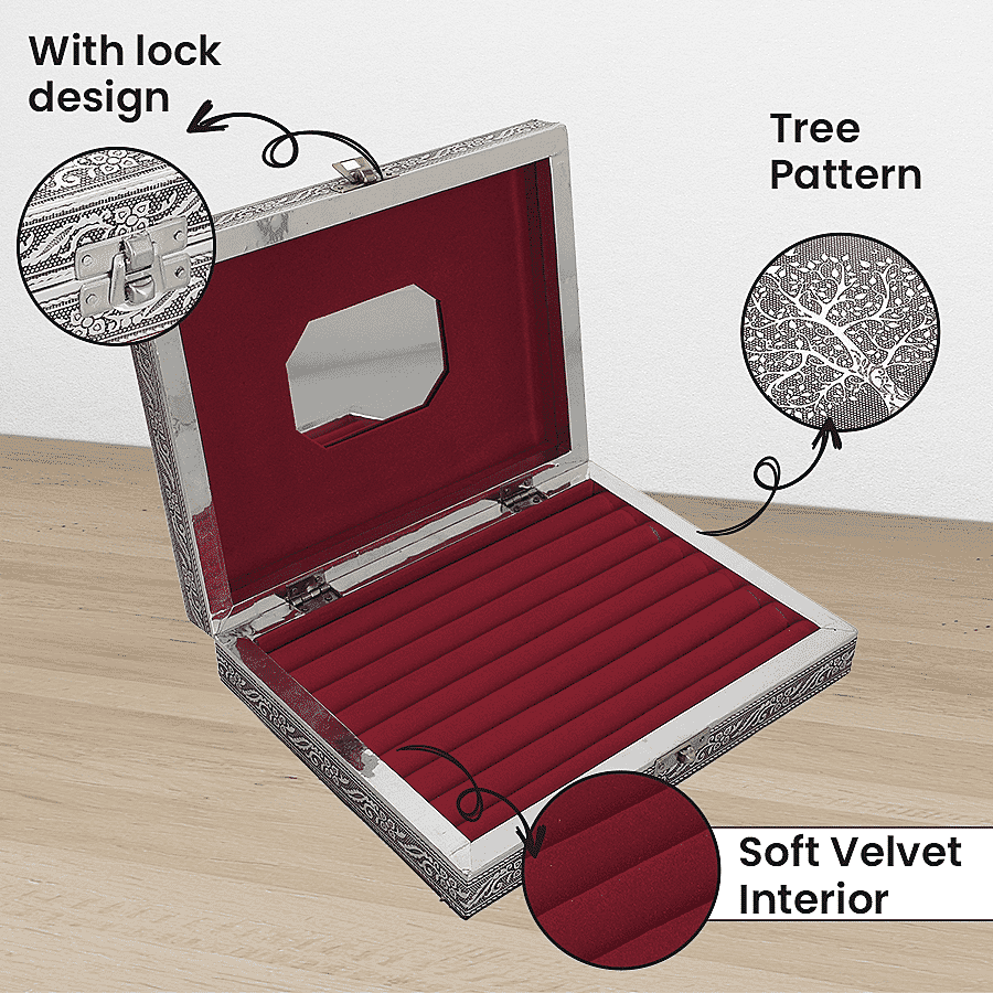 Handcrafted Aluminium Tree of Life Embossed Jewelry Box (Size 23x17x5 cm) - Silver