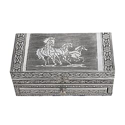 Eelephant Embossed Jewellery Box (Size 25x12x10 cm) - Silver
