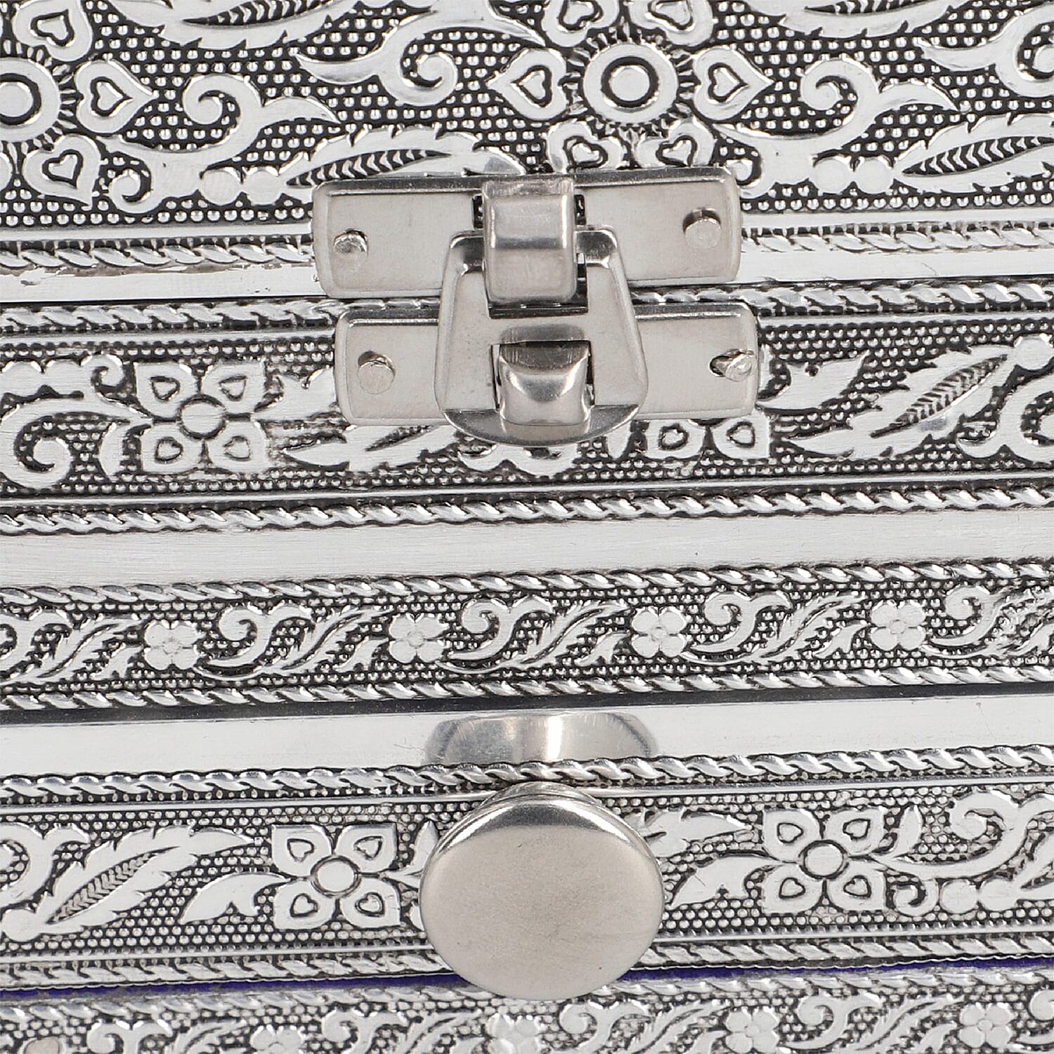 Hand Made 4 level Aluminium Horse Embossed Jewellery Box with Mirror(Size 25x12x10 cm) - Silver