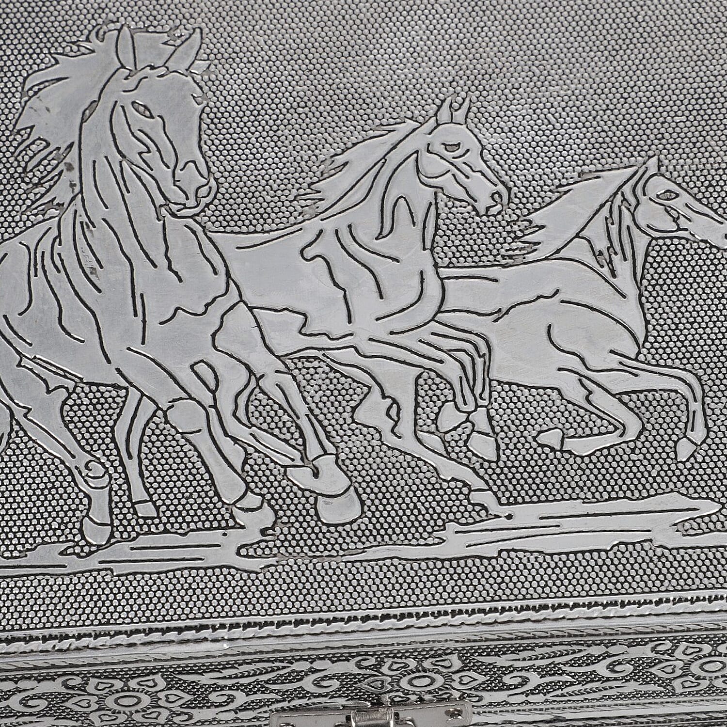 Hand Made 4 level Aluminium Horse Embossed Jewellery Box with Mirror(Size 25x12x10 cm) - Silver