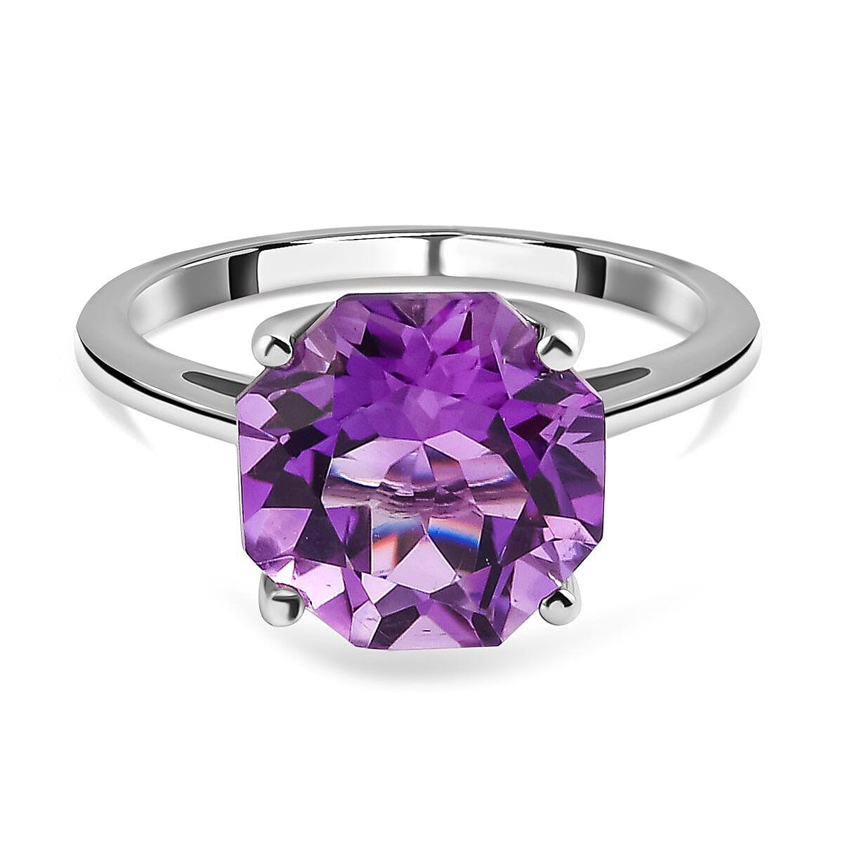 Amethyst Solitaire Ring in Platinum Overlay Sterling Silver 3.99 Ct.