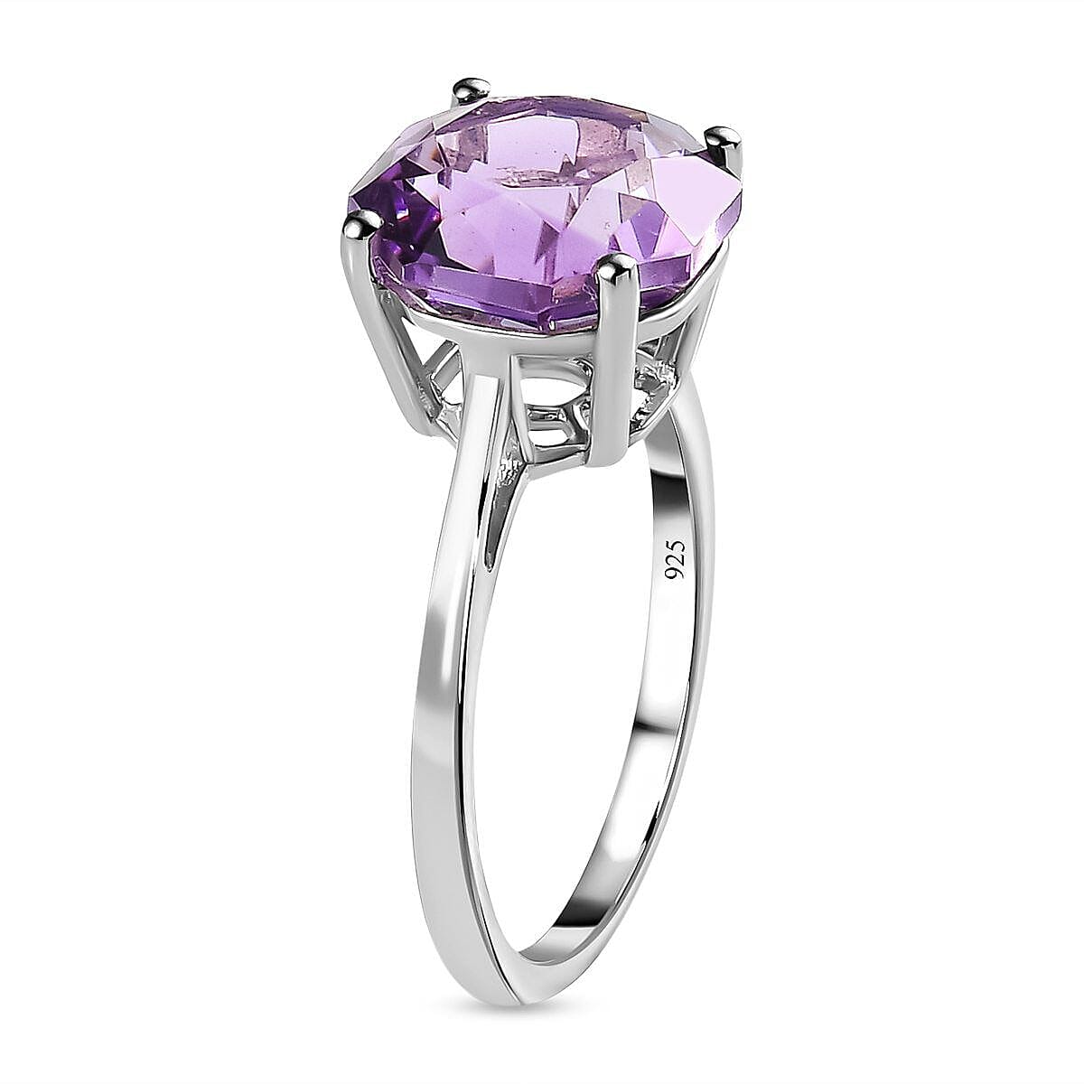 Amethyst Solitaire Ring in Platinum Overlay Sterling Silver 3.99 Ct.