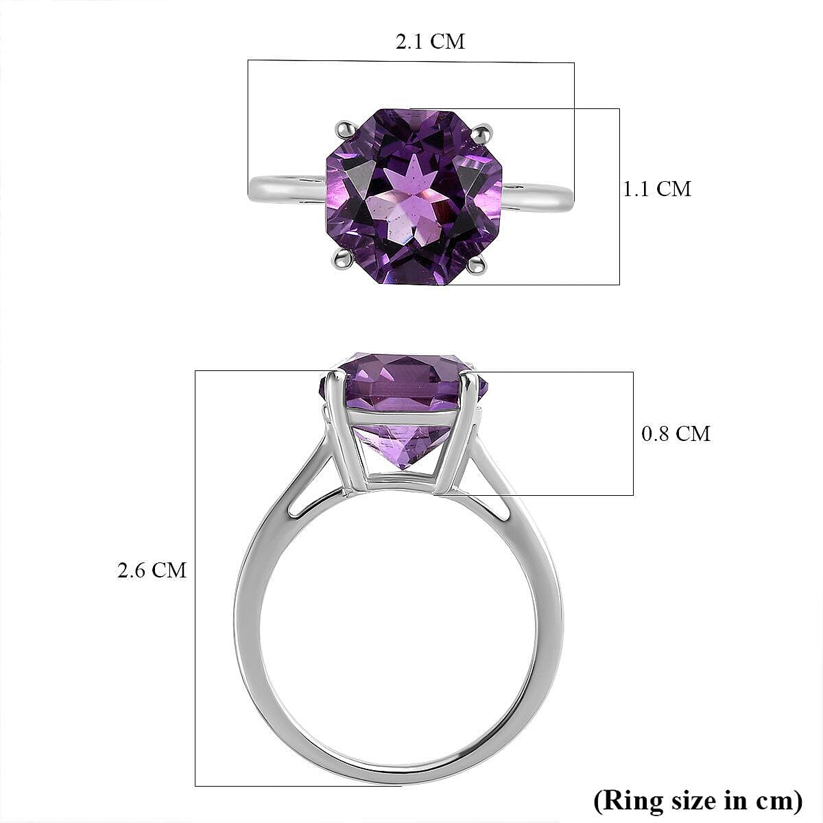 Amethyst Solitaire Ring in Platinum Overlay Sterling Silver 3.99 Ct.