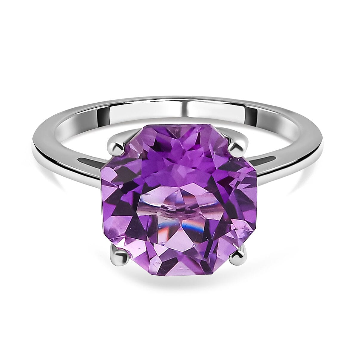Amethyst Solitaire Ring in Platinum Overlay Sterling Silver 3.99 Ct.