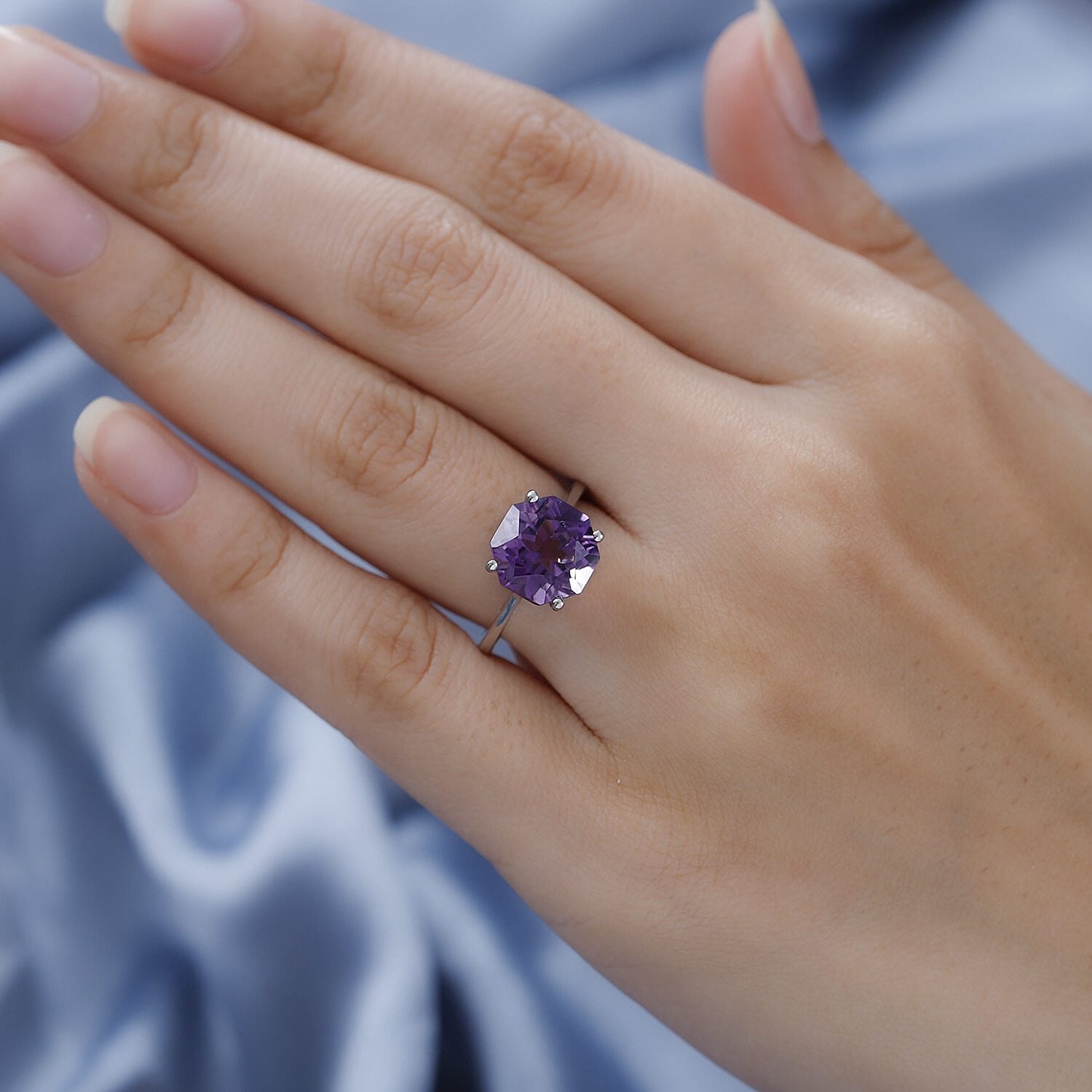 Amethyst Solitaire Ring in Platinum Overlay Sterling Silver 3.99 Ct.