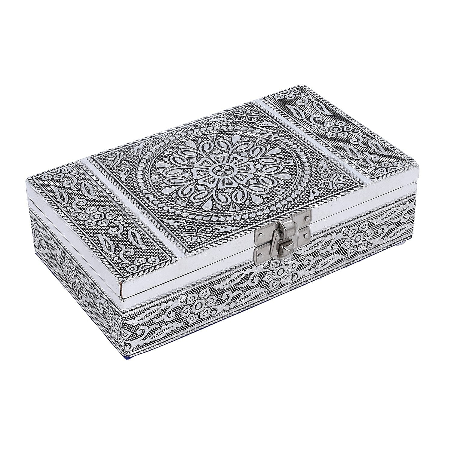 Set of 2 - Rose Embossed Aluminium Storage Box (Size 20x13x7 Cm & 16x10x5 Cm)