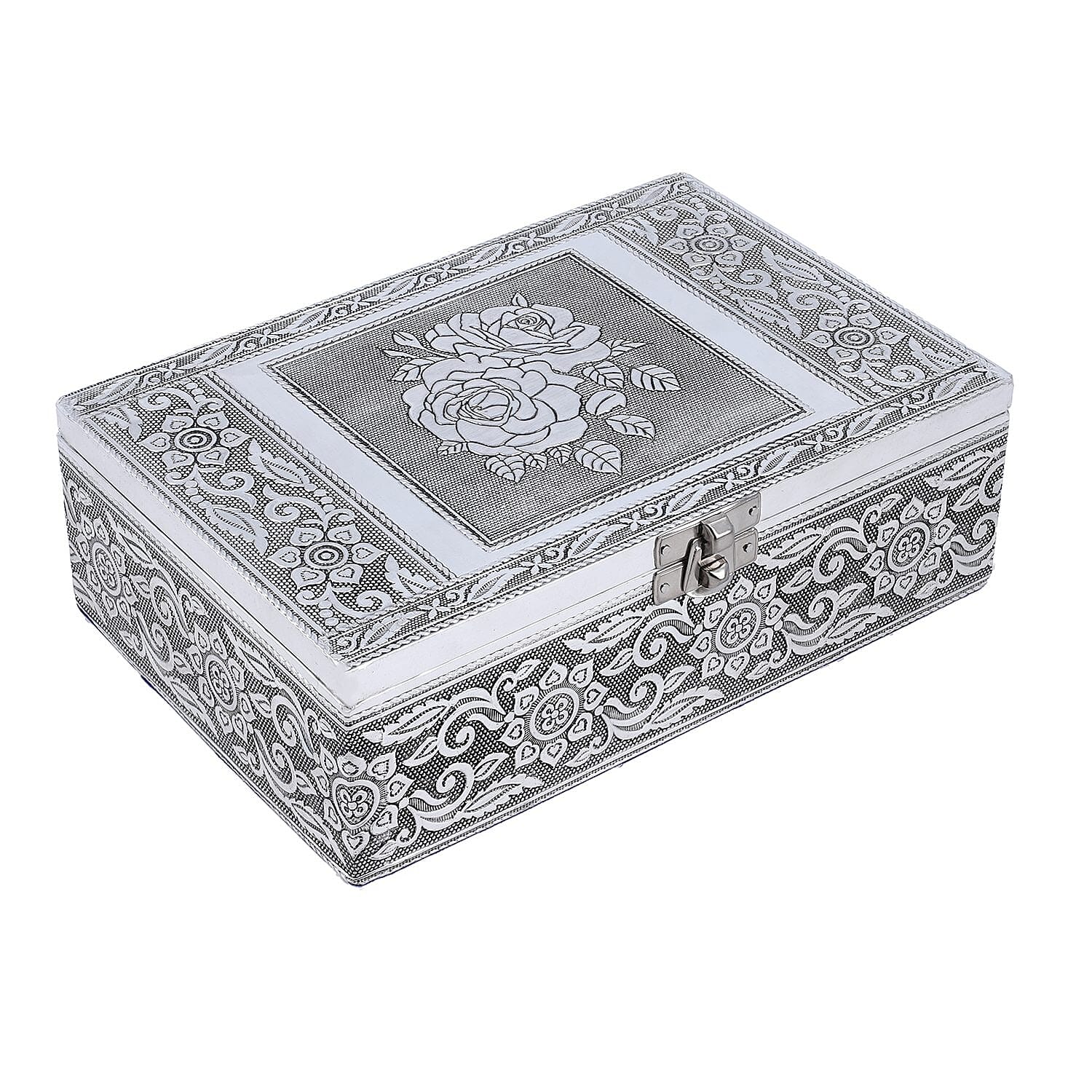 Set of 2 - Rose Embossed Aluminium Storage Box (Size 20x13x7 Cm & 16x10x5 Cm)