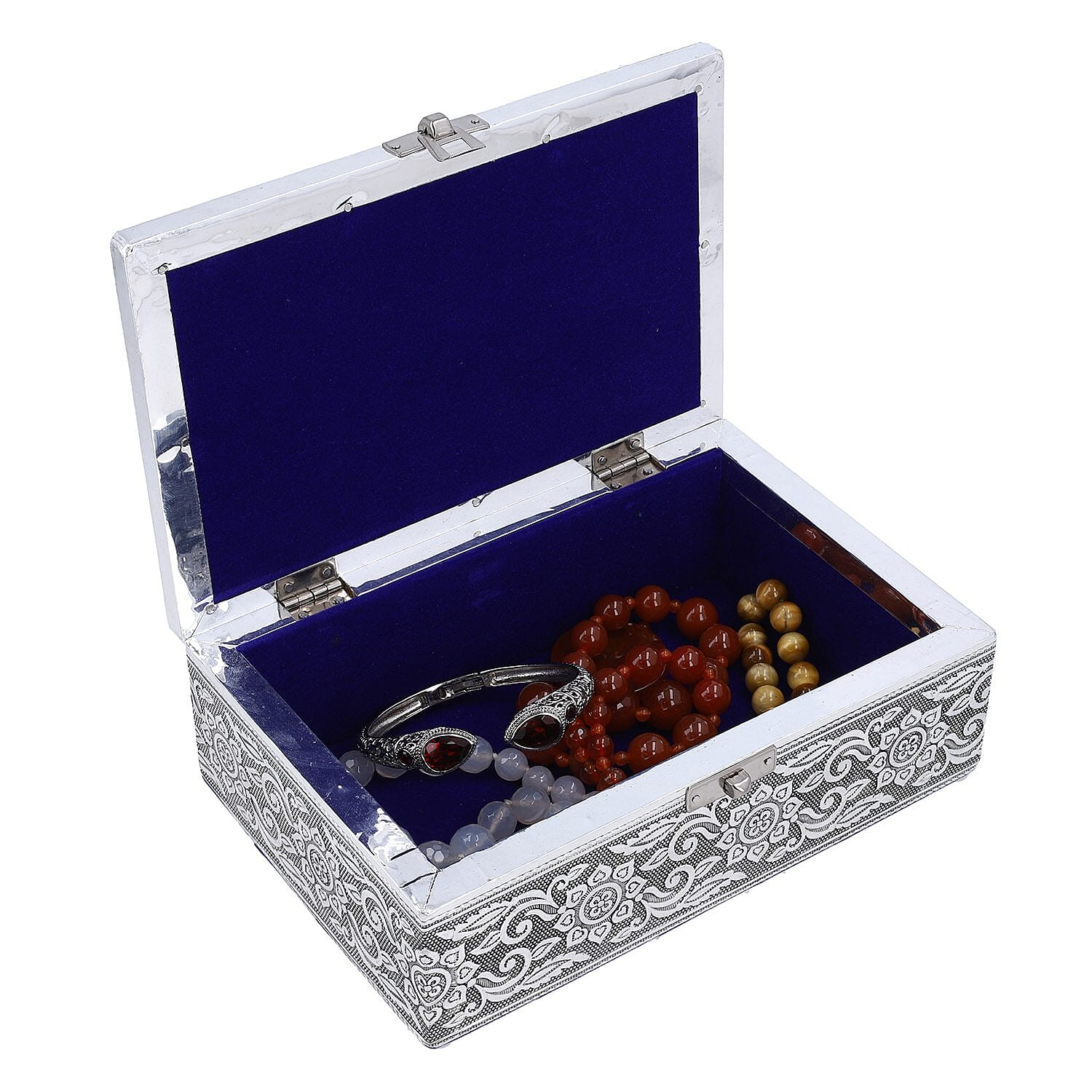 Set of 2 - Rose Embossed Aluminium Storage Box (Size 20x13x7 Cm & 16x10x5 Cm)