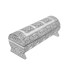 Hand Embossed Oxidized Round Wooden Bangle Box With Scratch Protection (Size 25x9x9 cm) - Silver