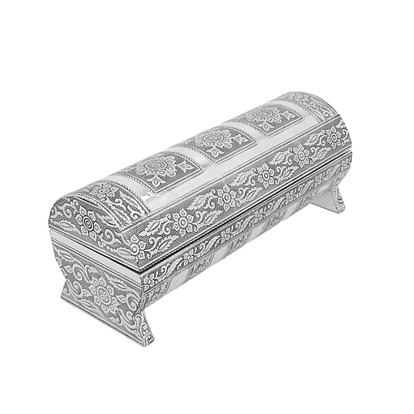 Hand Embossed Oxidized Round Wooden Bangle Box With Scratch Protection