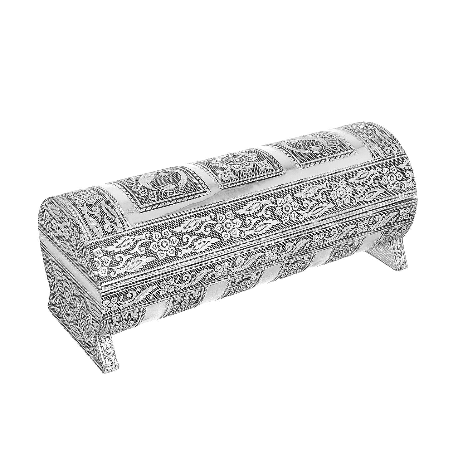 Hand Embossed Oxidized Round Wooden Bangle Box With Scratch Protection (Size 25x9x9 cm) - Red