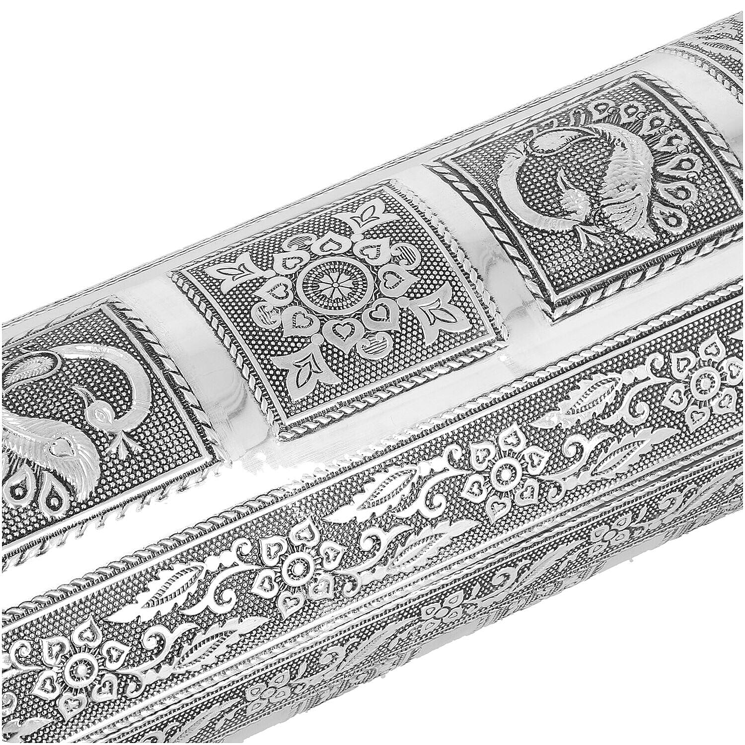 Hand Embossed Oxidized Round Wooden Bangle Box With Scratch Protection (Size 25x9x9 cm) - Red