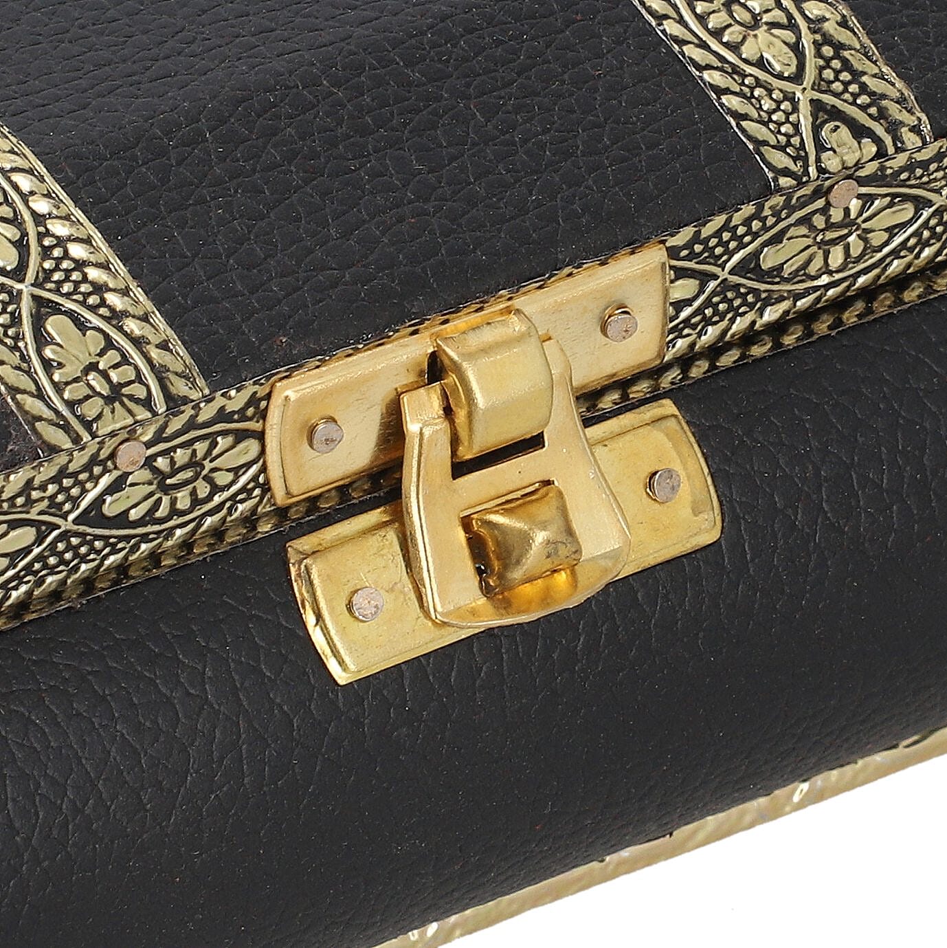 Handcrafted Flower and Leaf Patterned Multi Purpose Box with Velvet Inner lining (Size 19x12x5 cm) - Black