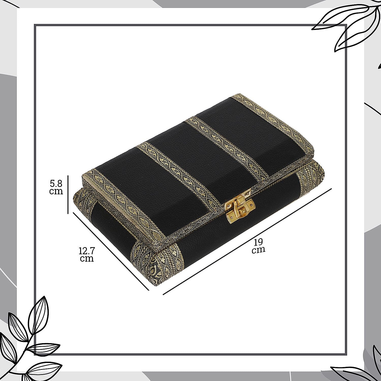 Handcrafted Flower and Leaf Patterned Multi Purpose Box with Velvet Inner lining (Size 19x12x5 cm) - Black
