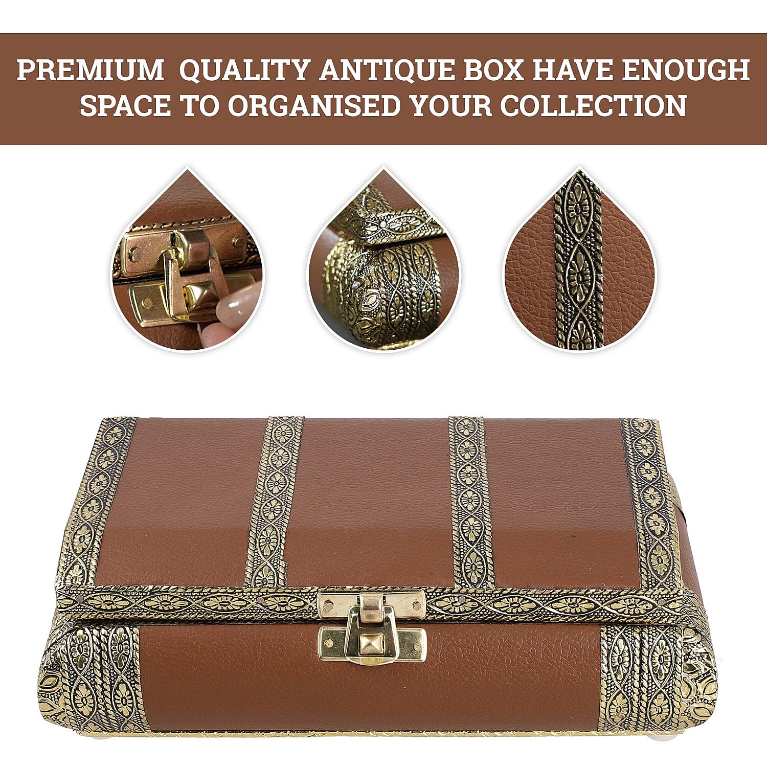 Handcrafted Flower and Leaf Patterned Multi Purpose Box with Velvet Inner lining (Size 19x12x5 cm) - Camel