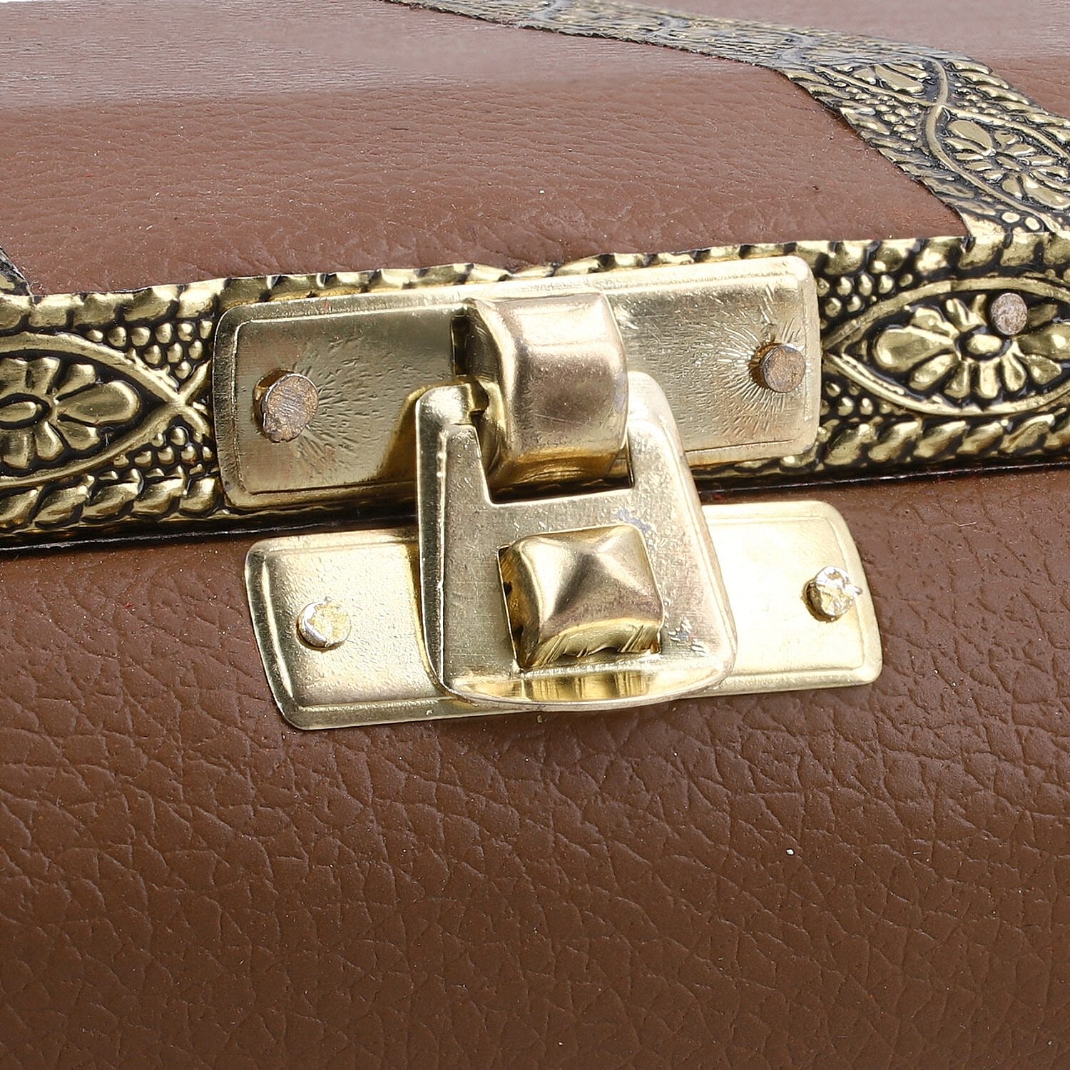 Handcrafted Flower and Leaf Patterned Multi Purpose Box with Velvet Inner lining (Size 19x12x5 cm) - Camel