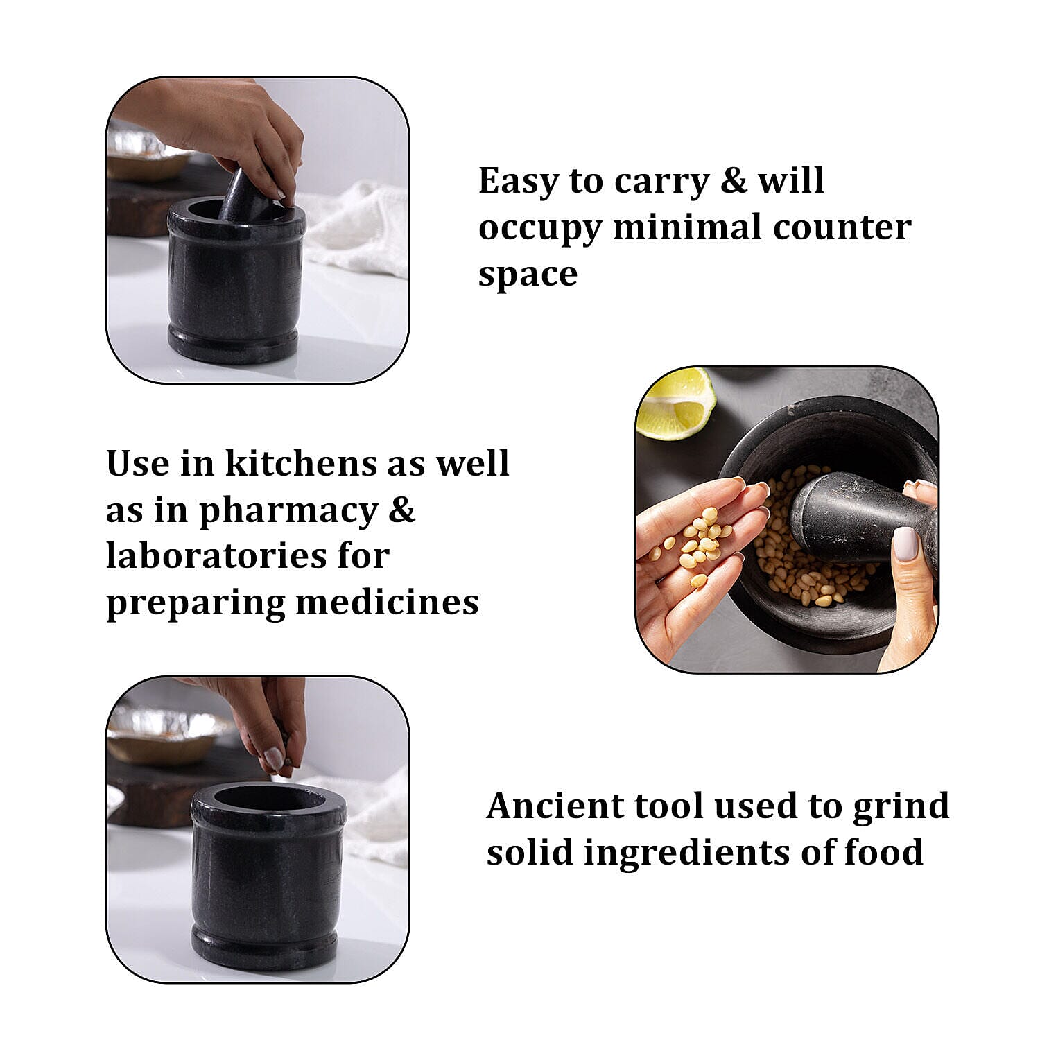 High Quality Granite Herbs and Spice Grinding Mortar and Pestle Set - Black