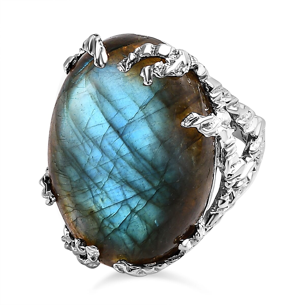 Labradorite Ring in Platinum Overlay Sterling Silver 25.45 Ct.
