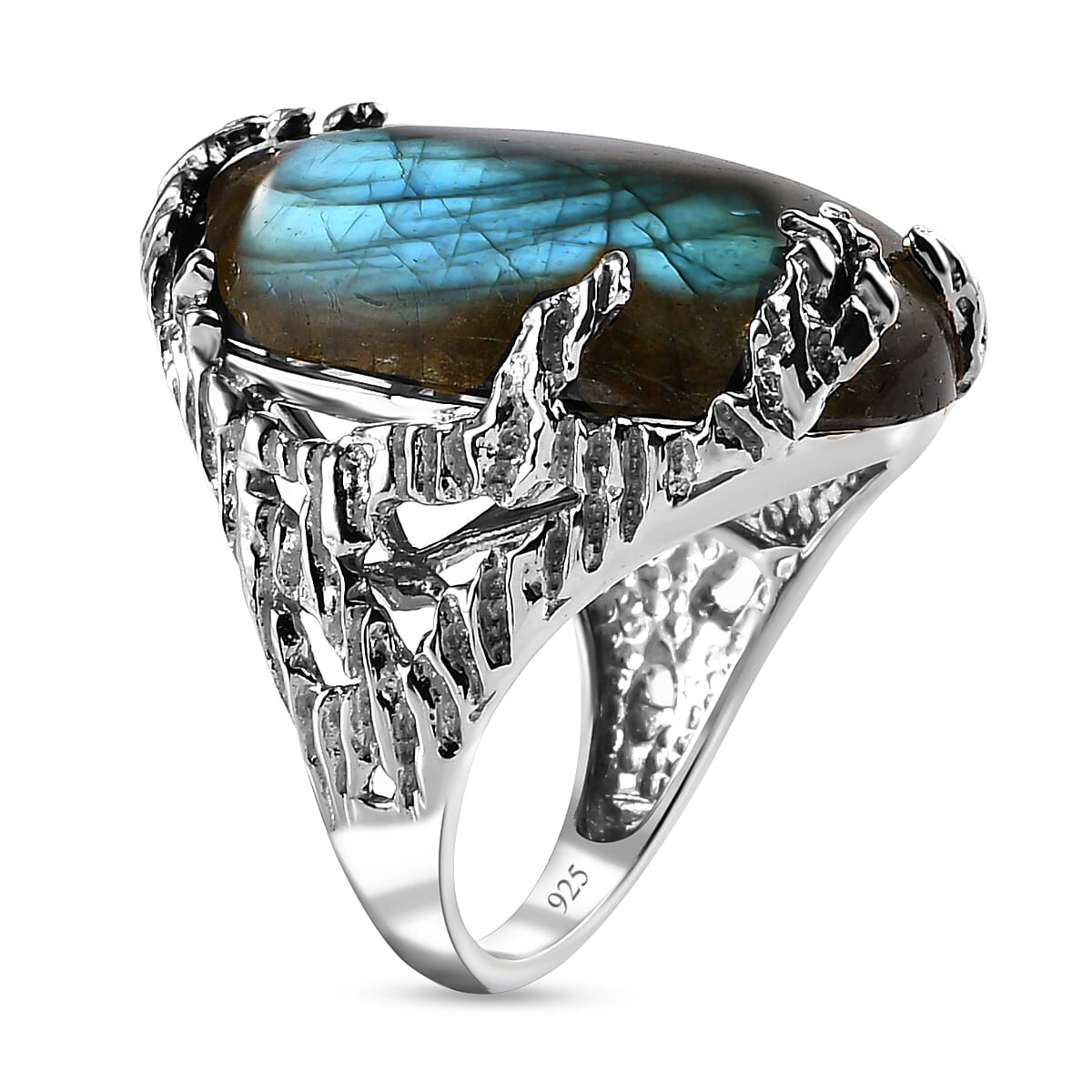 Labradorite Ring in Platinum Overlay Sterling Silver 25.45 Ct.