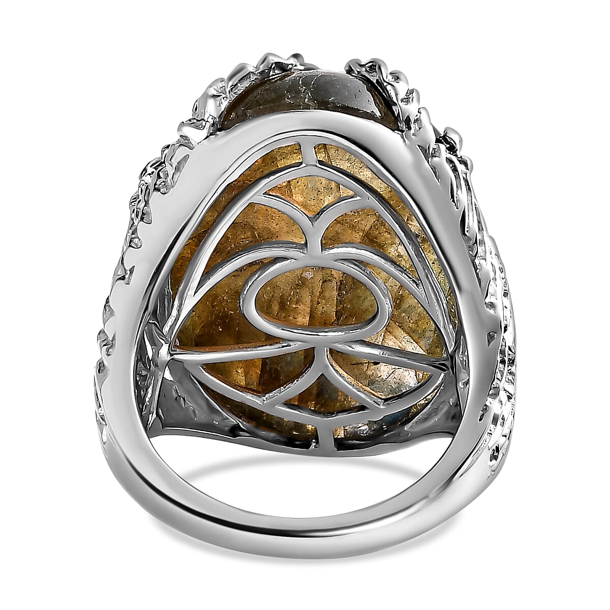 Labradorite Ring in Platinum Overlay Sterling Silver 25.45 Ct.