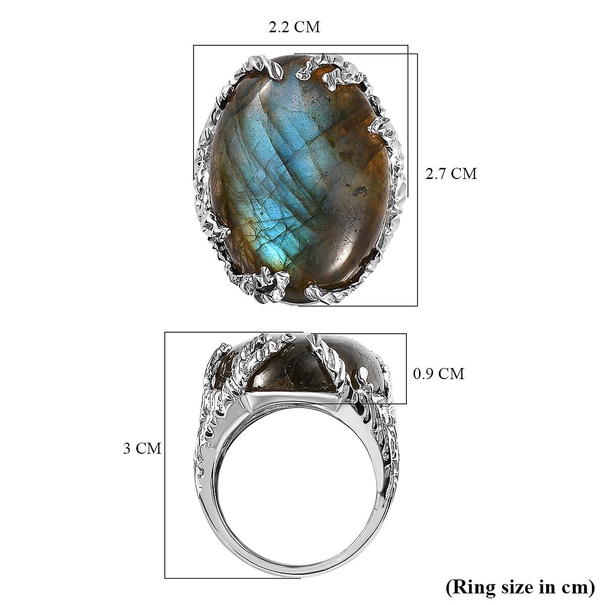 Labradorite Ring in Platinum Overlay Sterling Silver 25.45 Ct.