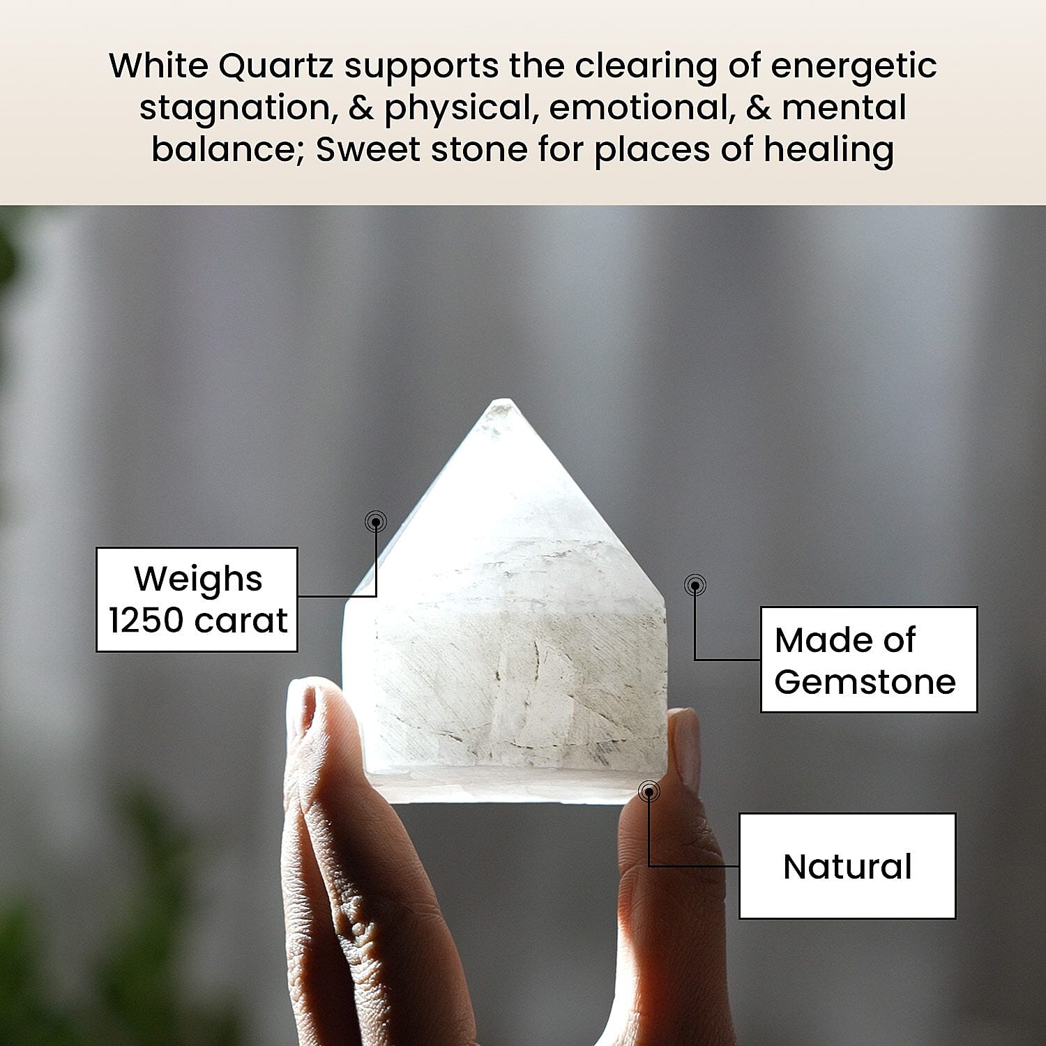 Crystal Heart Empowerment White Quartz Gemstone (Size 7x5 cm)