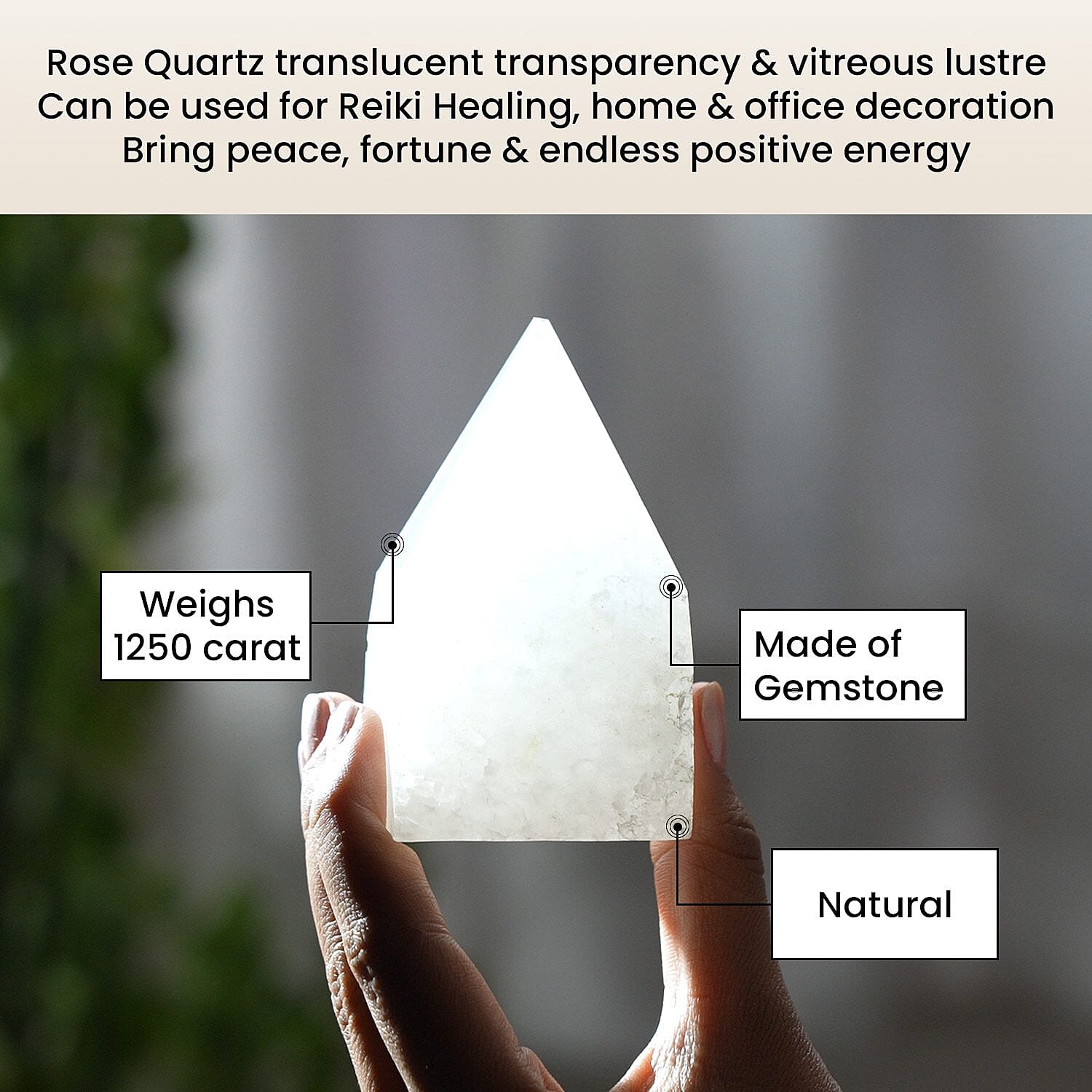 Crystal Heart Empowerment Rose Quartz Gemstone (Size 7x5 cm)