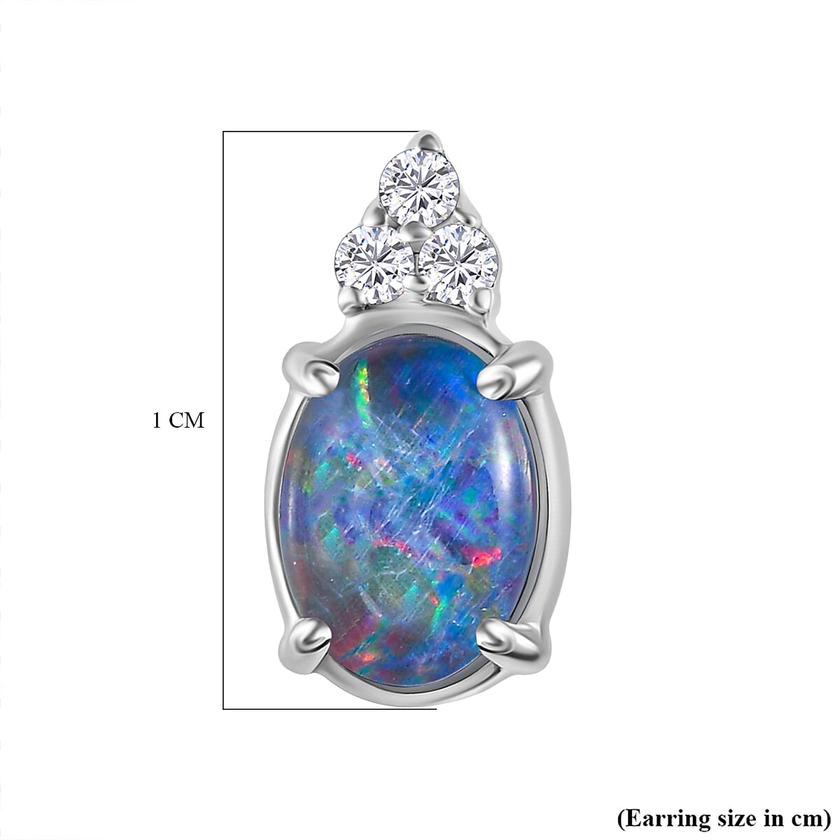  9K White Gold AA Boulder Triplet Opal , Moissanite Solitaire Stud Push Post Earring 1.32 ct, Gold Wt. 0.7 Gms 1.460 Ct.