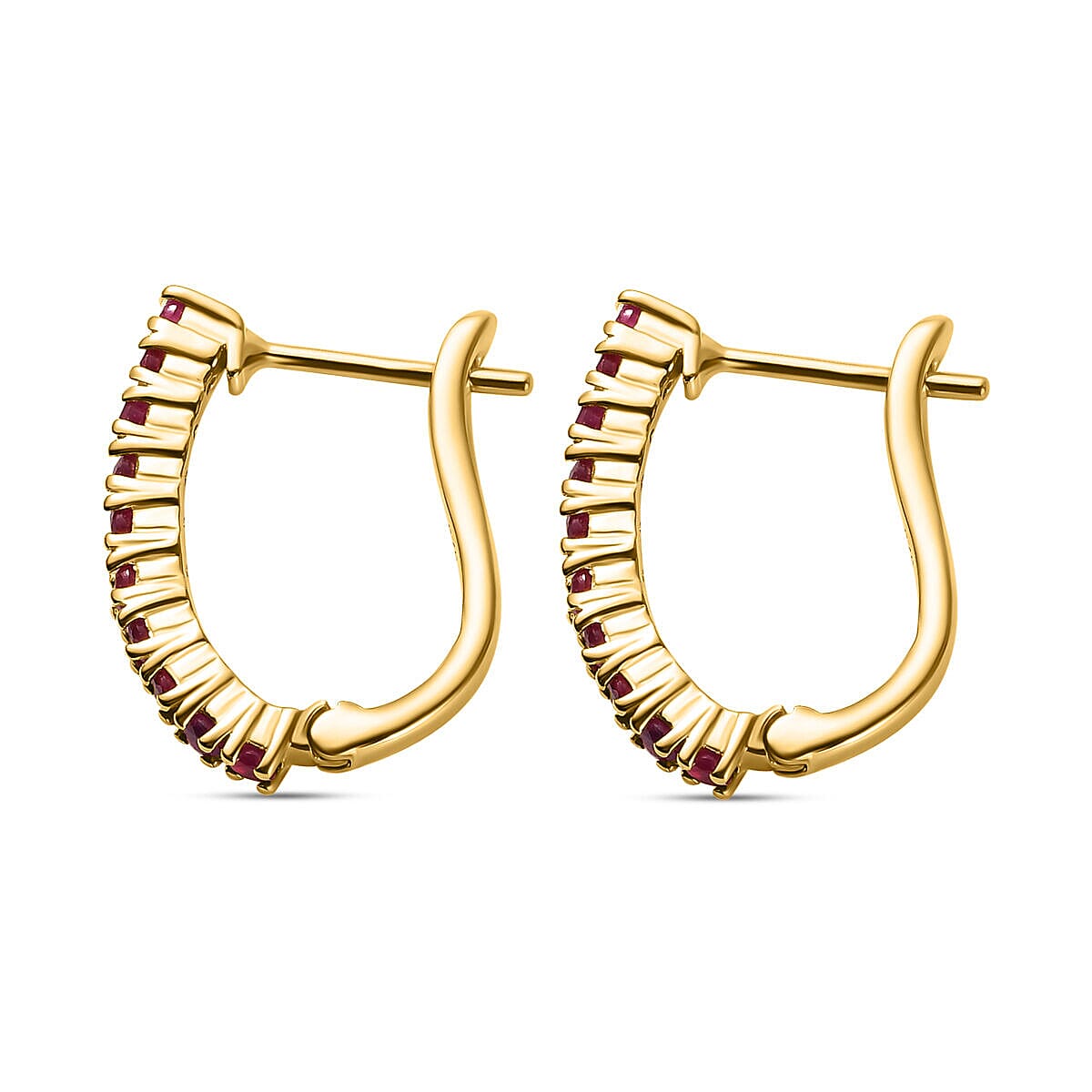 African Ruby Hoop Earrings in 18K Vermeil Gold Plated Sterling Silver