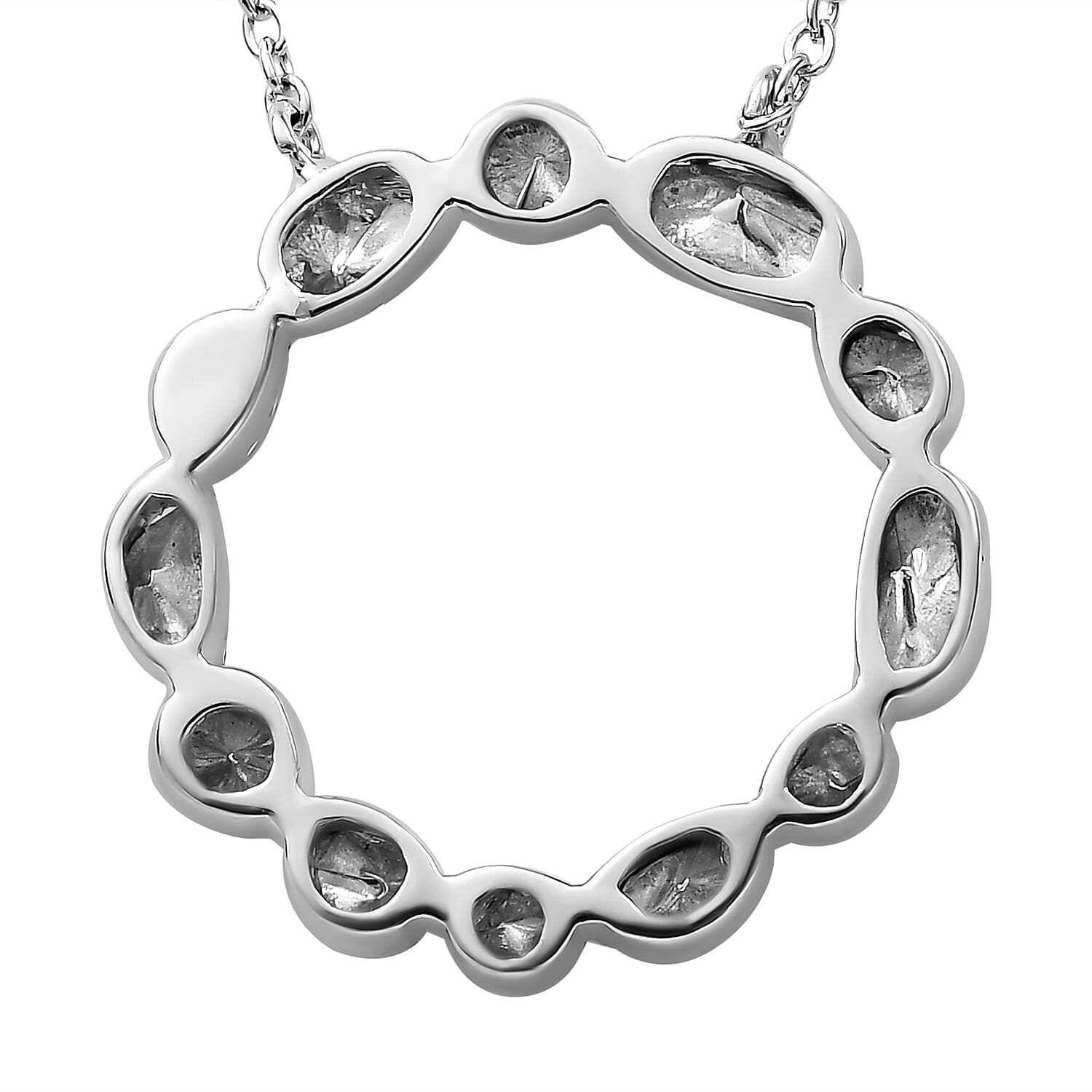 Artisan Crafted Polki Diamond Circle Necklace (Size - 18-2 Inch Ext.) in Platinum Overlay Sterling Silver 0.50 Ct.
