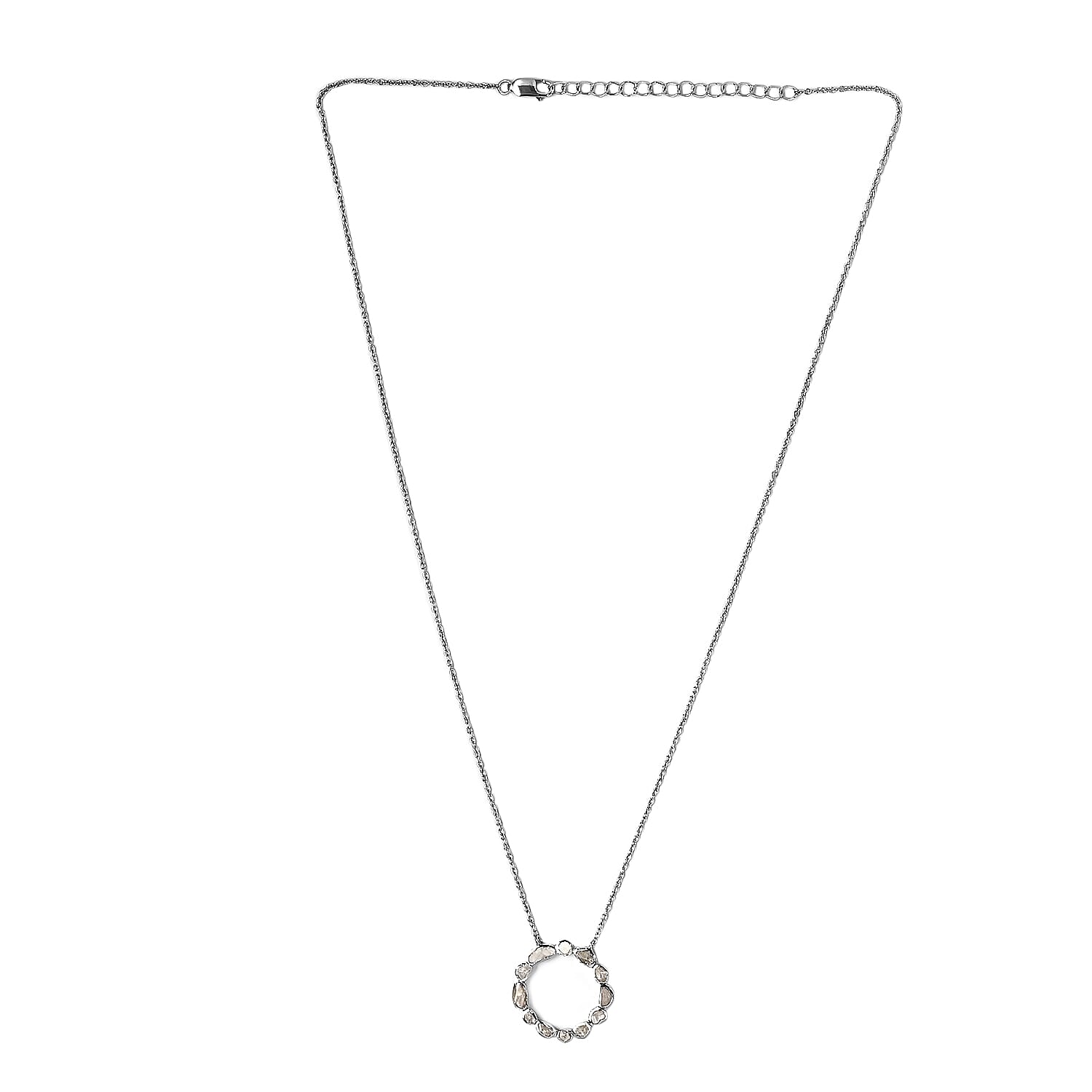 Artisan Crafted Polki Diamond Circle Necklace (Size - 18-2 Inch Ext.) in Platinum Overlay Sterling Silver 0.50 Ct.