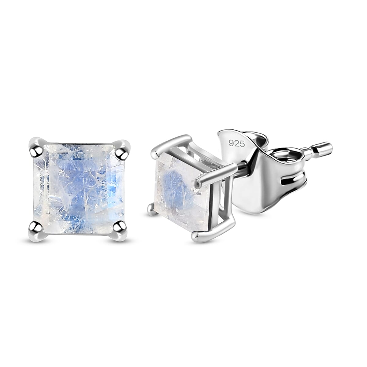 Rainbow Moonstone Earrings (With Push Back) in Platinum Overlay Sterling Silver 1.20 Ct.