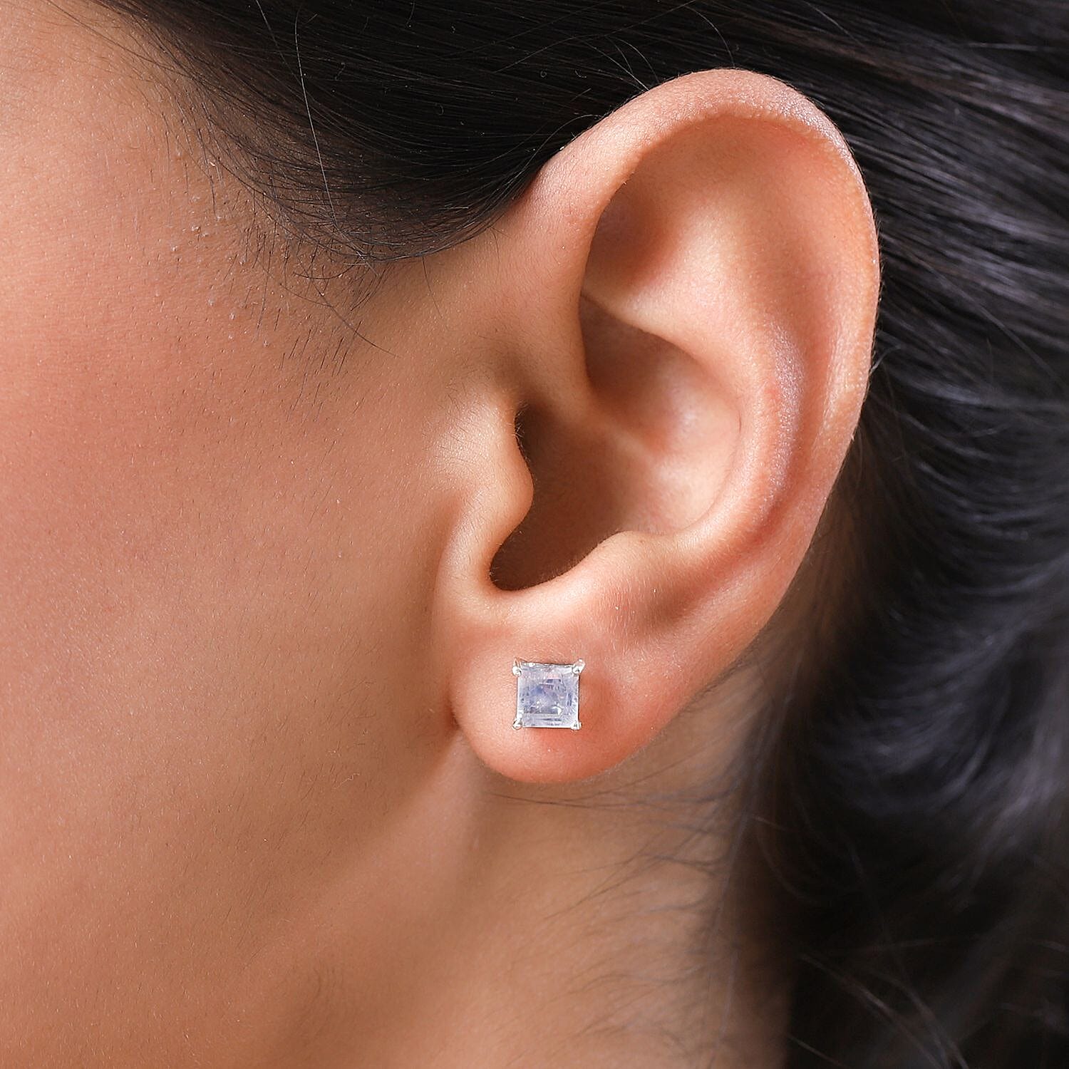 Rainbow Moonstone Earrings (With Push Back) in Platinum Overlay Sterling Silver 1.20 Ct.