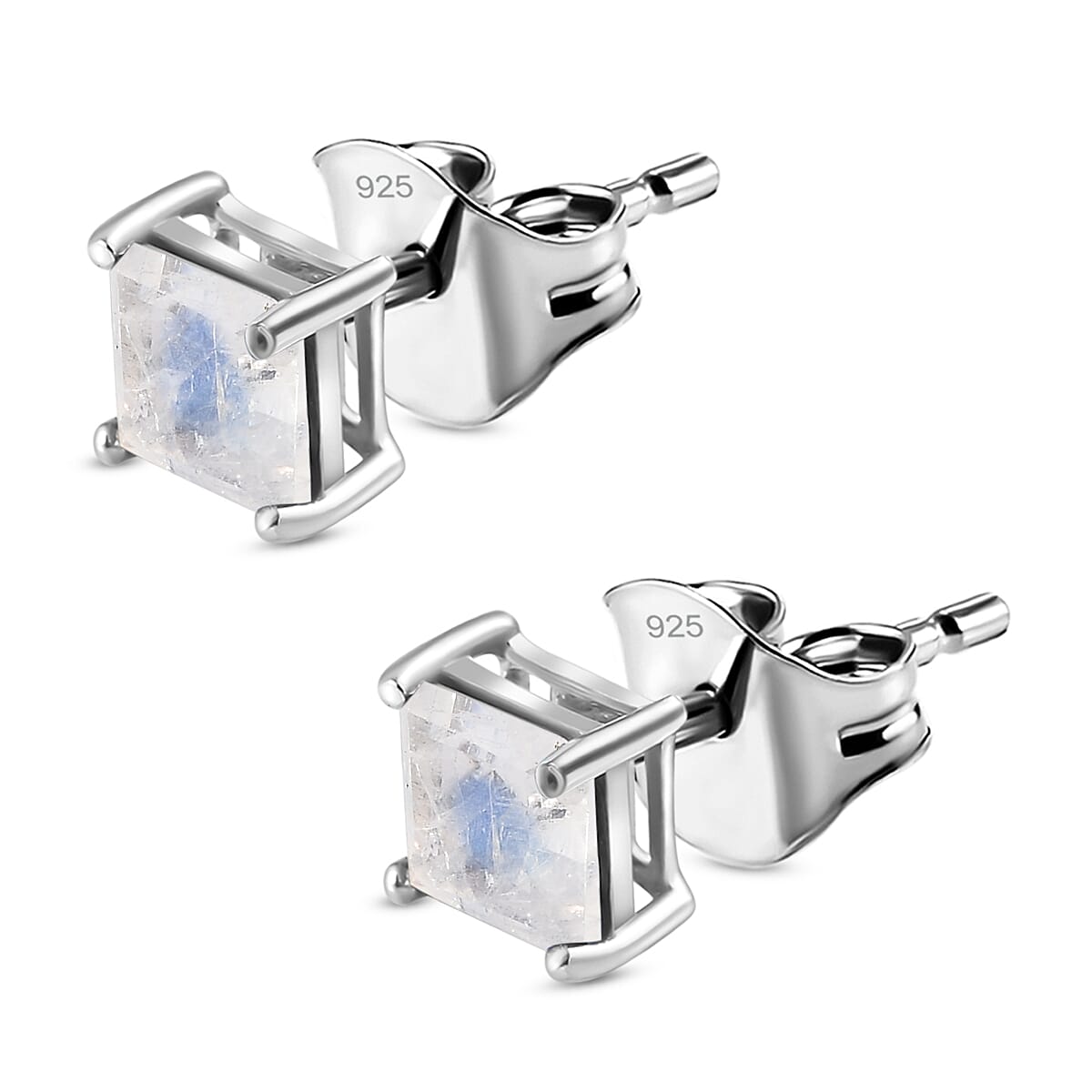 Rainbow Moonstone Earrings (With Push Back) in Platinum Overlay Sterling Silver 1.20 Ct.