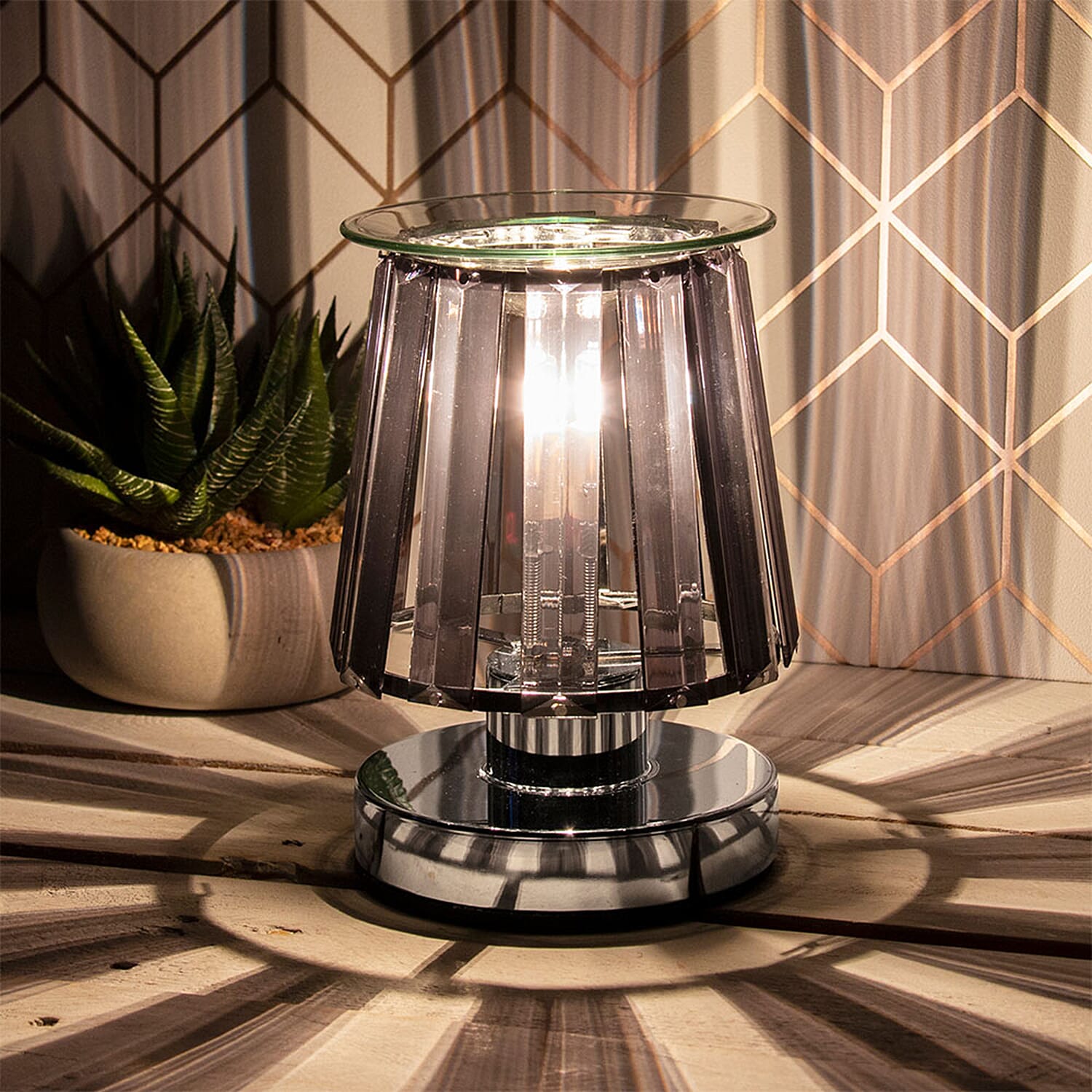 Aroma Lamp Silver Black Clear Crystal