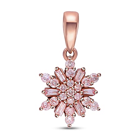 9K Rose Gold Pink Diamond I3 Snowflake Pendant 0.33 Ct